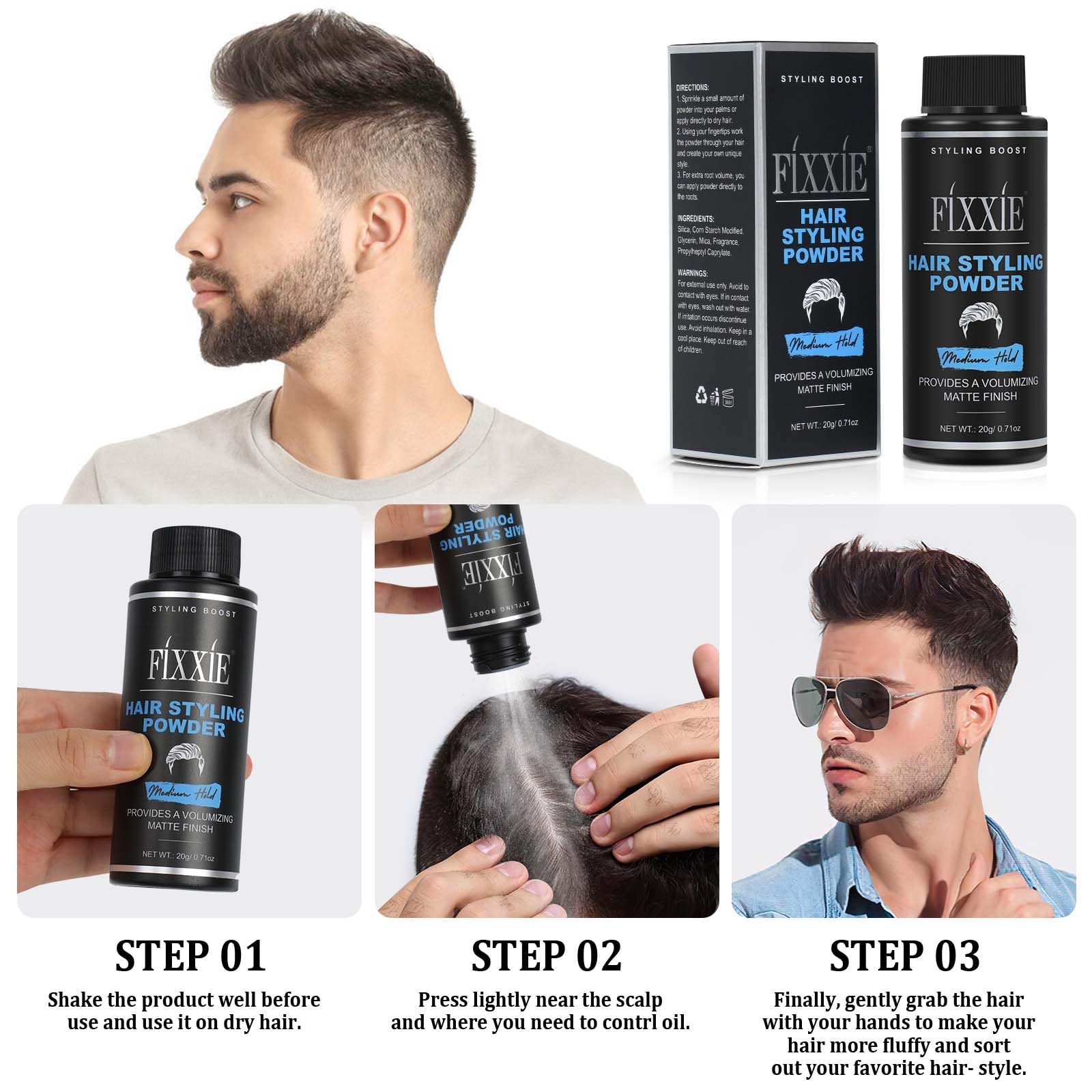 Strong Hold Hair Styling Powder for Men - 20g Volumizing & Texturizing Powder for Natural Matte Look | Adds Instant Volume & Texture for Thin Hair, Fine Hair & Bald Spots | Perfect for Daily Styling, Special Occasions & Professional Looks