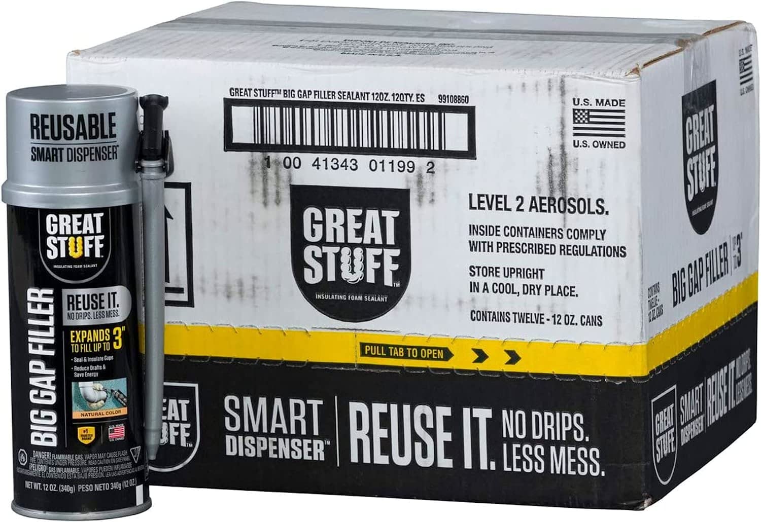 Great Stuff 99108860 Smart Dispenser Foam Sealant - 12 Pack for Home Insulation, Air Sealing & DIY Projects | Perfect for Gaps, Cracks & Energy Efficiency