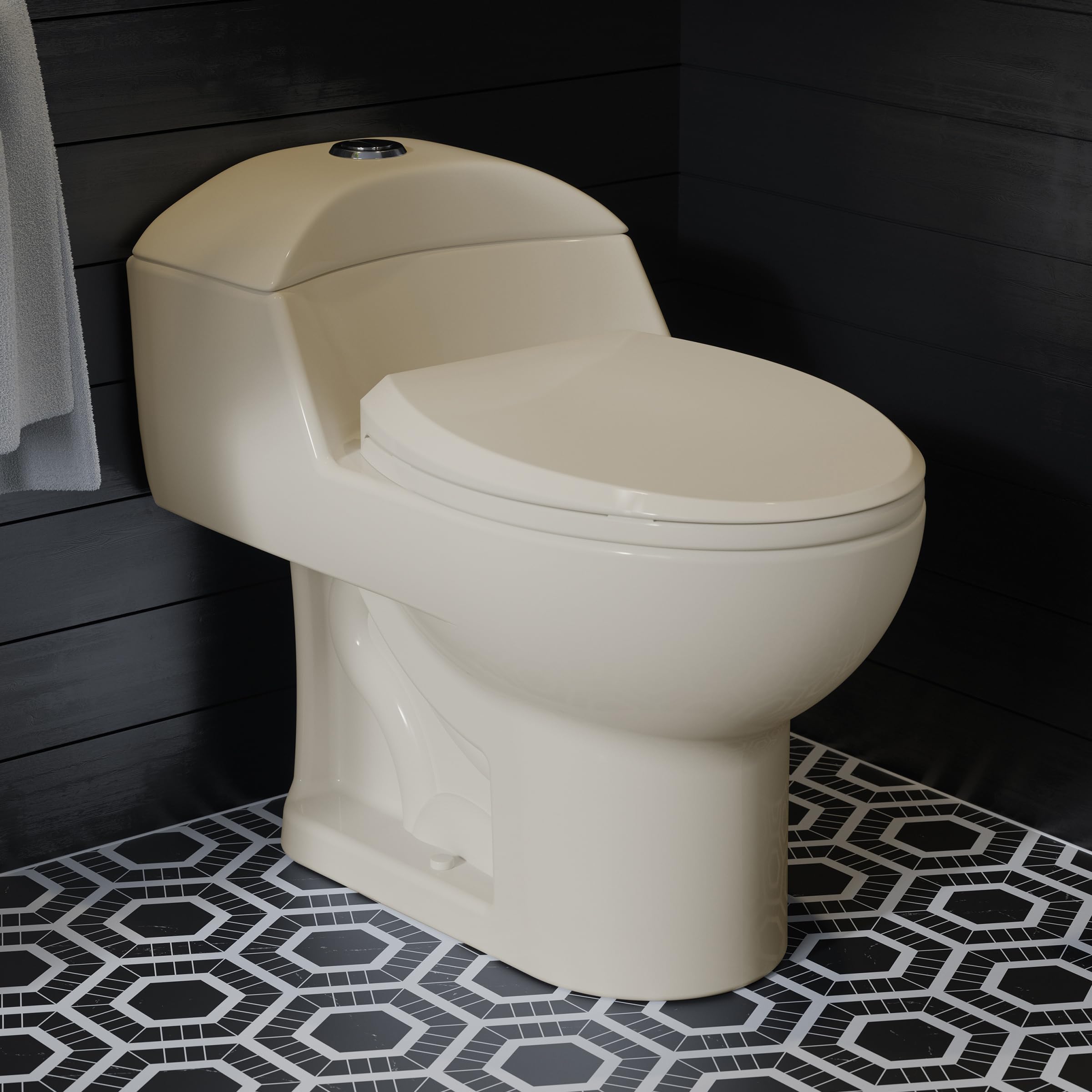 Swiss Madison SM-1T803BQ Chateau One Piece Elongated Dual Flush Toilet 0.8/1.28 GPF - Water Efficient Bisque Toilet for Modern Bathrooms | Perfect for Home Renovation & Small Bathroom Spaces