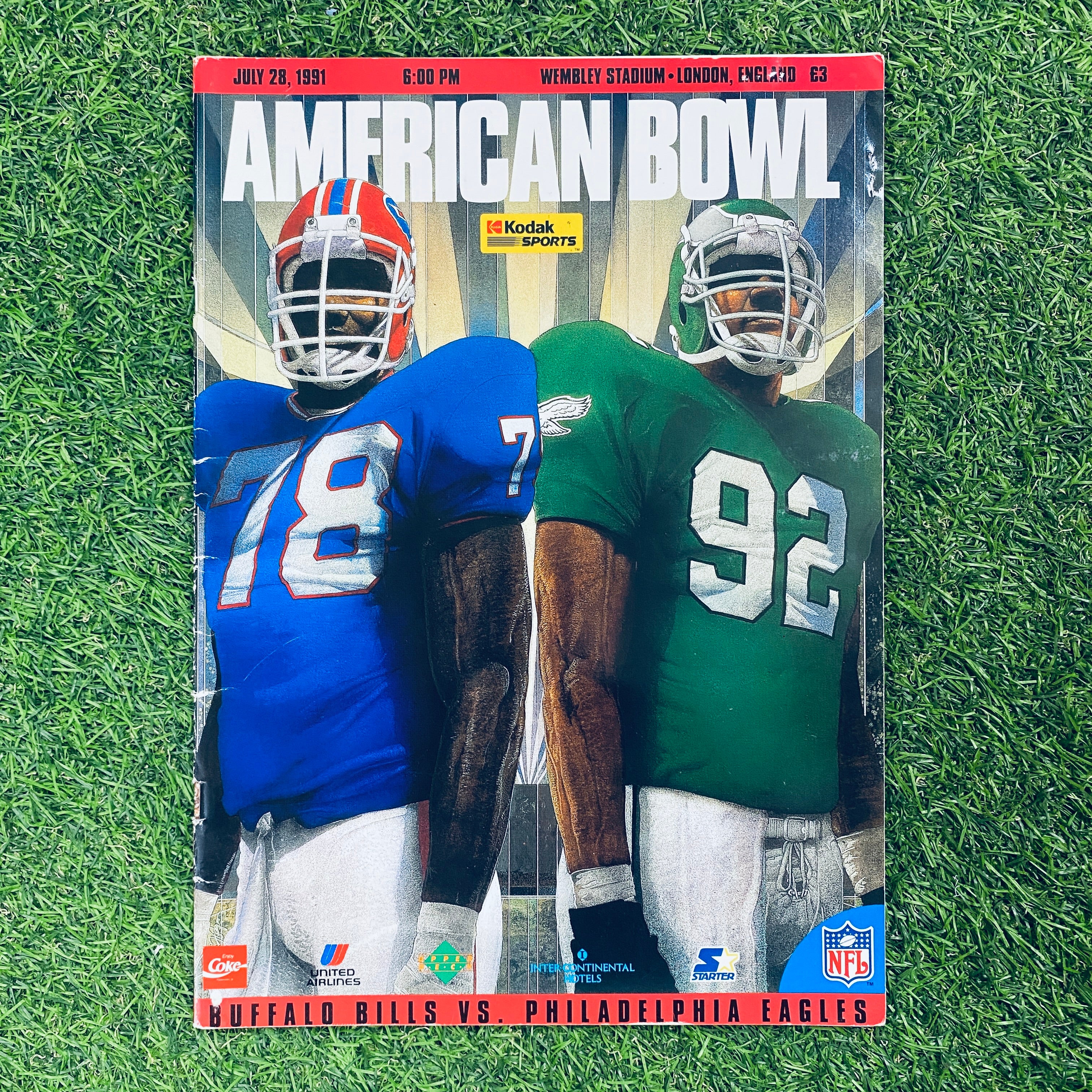 Vintage 1991 American Bowl Game Program - Buffalo Bills vs Philadelphia Eagles, July 28 | Collectible NFL Memorabilia for Sports Fans & History Buffs - Perfect for Framing, Display, or Gift Giving