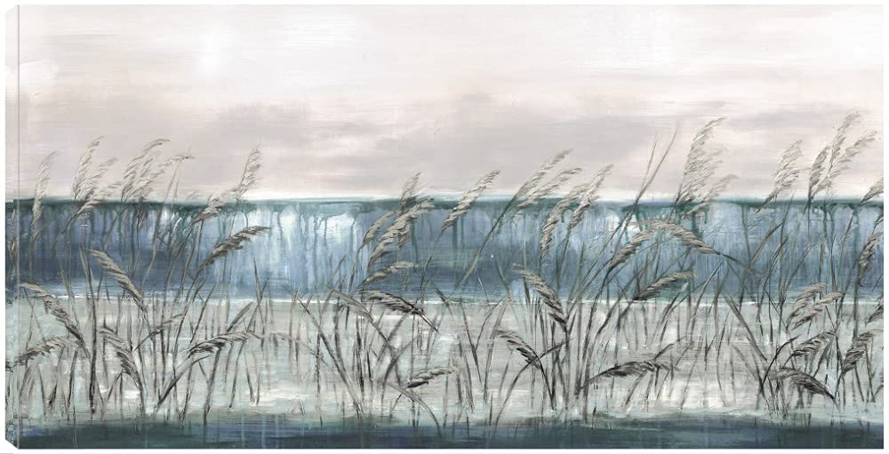 Beach Grass Blues Fine Art Canvas Wall Decor by Sandy Doonan - 50x26 Inch Ready to Hang Painting for Living Room, Bedroom, Office & More - Coastal Home Decor, Modern Wall Art for Beach House & Seaside Interiors