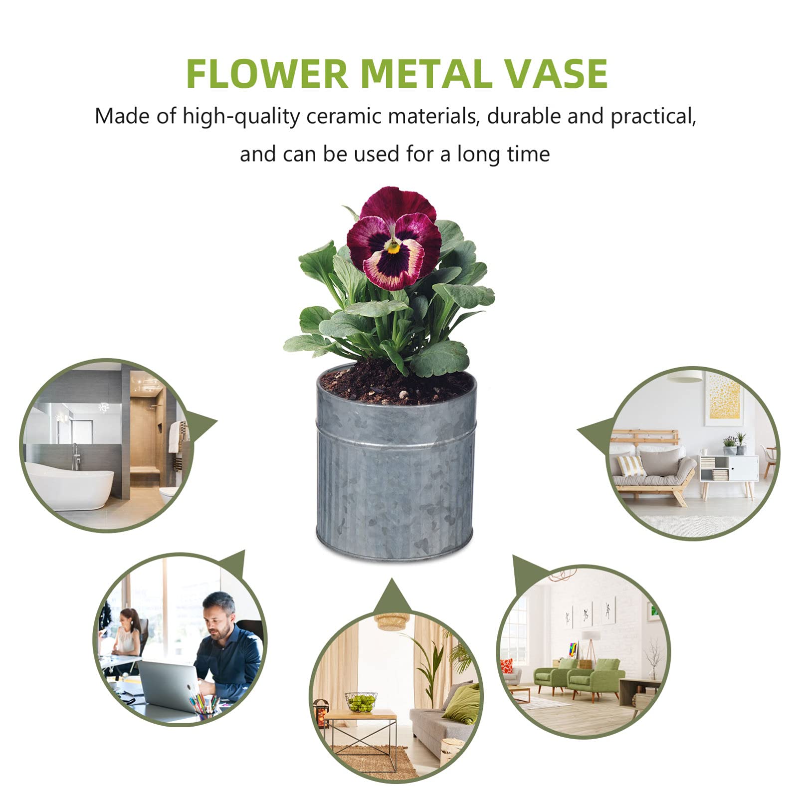 2-Pack Galvanized Metal Flower Pots - French Farmhouse Style Bucket Planter for Succulents, Cactus, Dried Flowers | Rustic Home Decor, Dining Table Centerpiece, Wedding & Garden Decorations