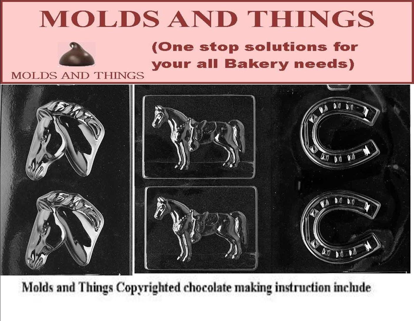 Premium Horse Chocolate Candy Mold Set of 3 - Food-Grade Silicone Baking Molds with Detailed Instructions - Perfect for DIY Chocolate Making, Cake Decorating & Holiday Treats