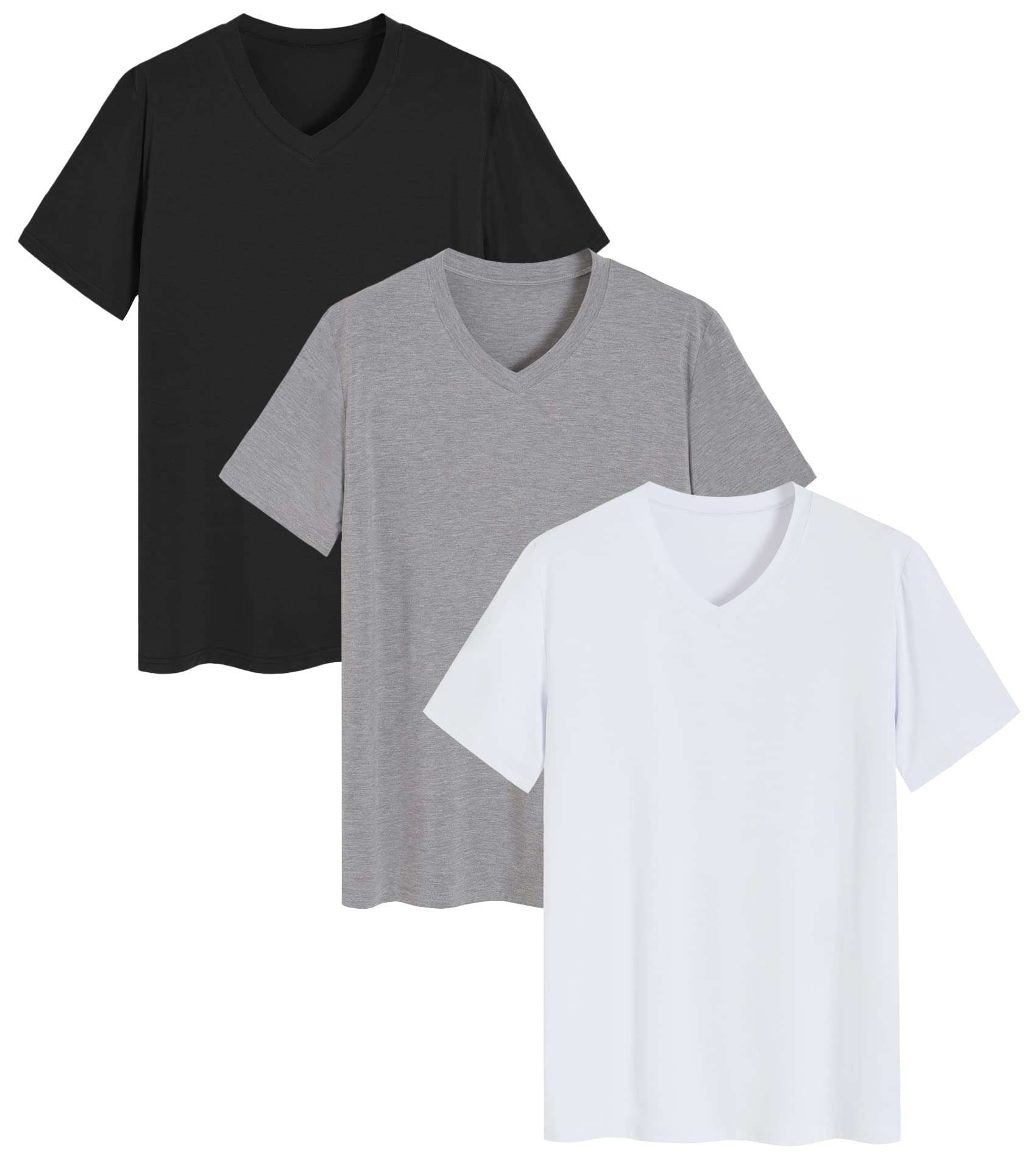 Soft Men's Viscose Sleep Shirt - 3 Pack Breathable V-Neck Pajama Tops for Comfortable Nightwear & Lounge Wear - Perfect for Bedtime, Relaxing at Home, and Travel