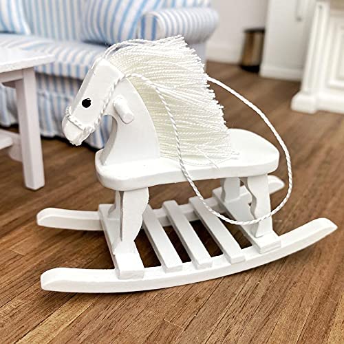 Miniature White Rocking Horse for Dollhouse - Handcrafted Wooden Toy Decor - Perfect for Dollhouse Accessories, Nursery Decor & Collectible Displays