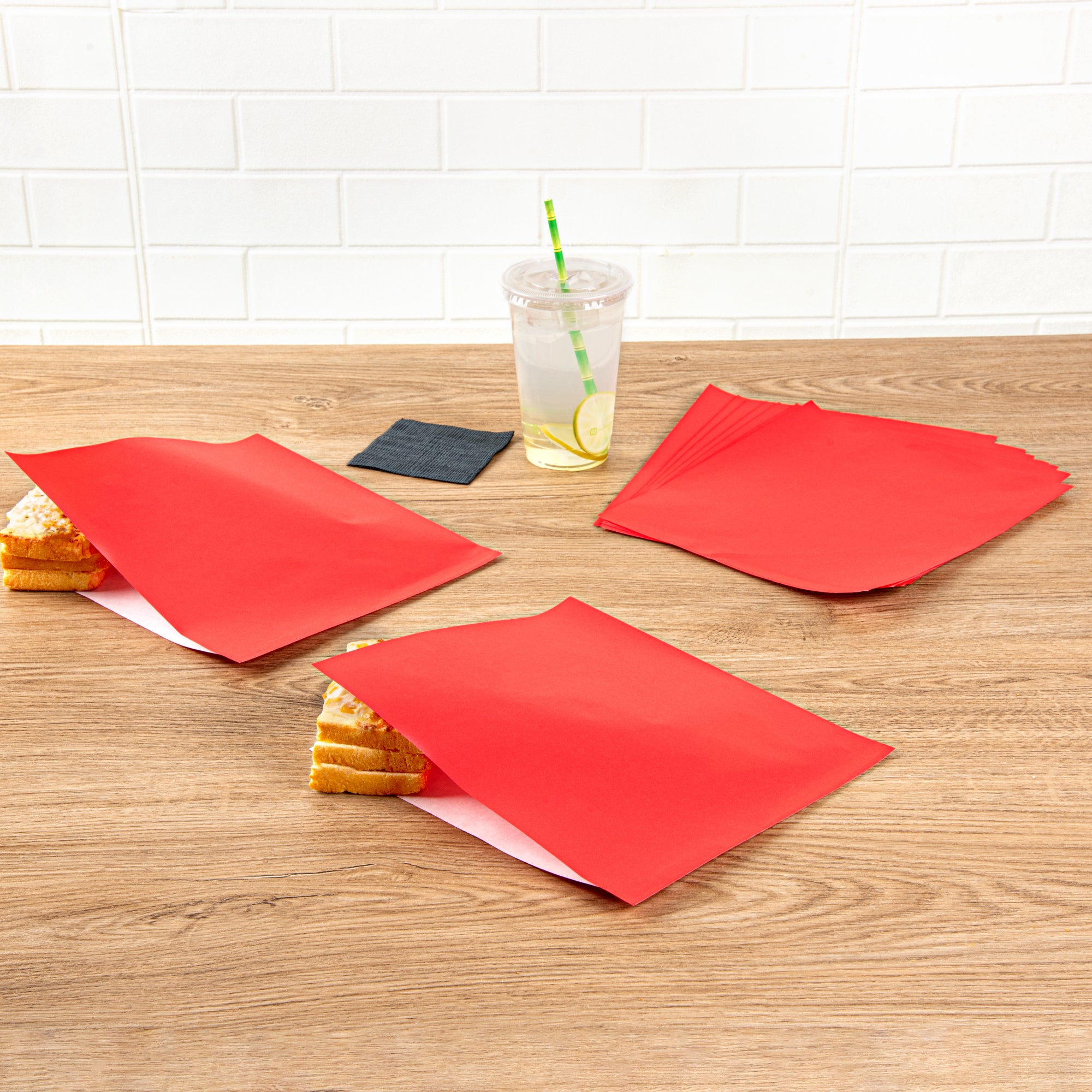 Premium Red Greaseproof Paper Bags - Large Double Open Design (10