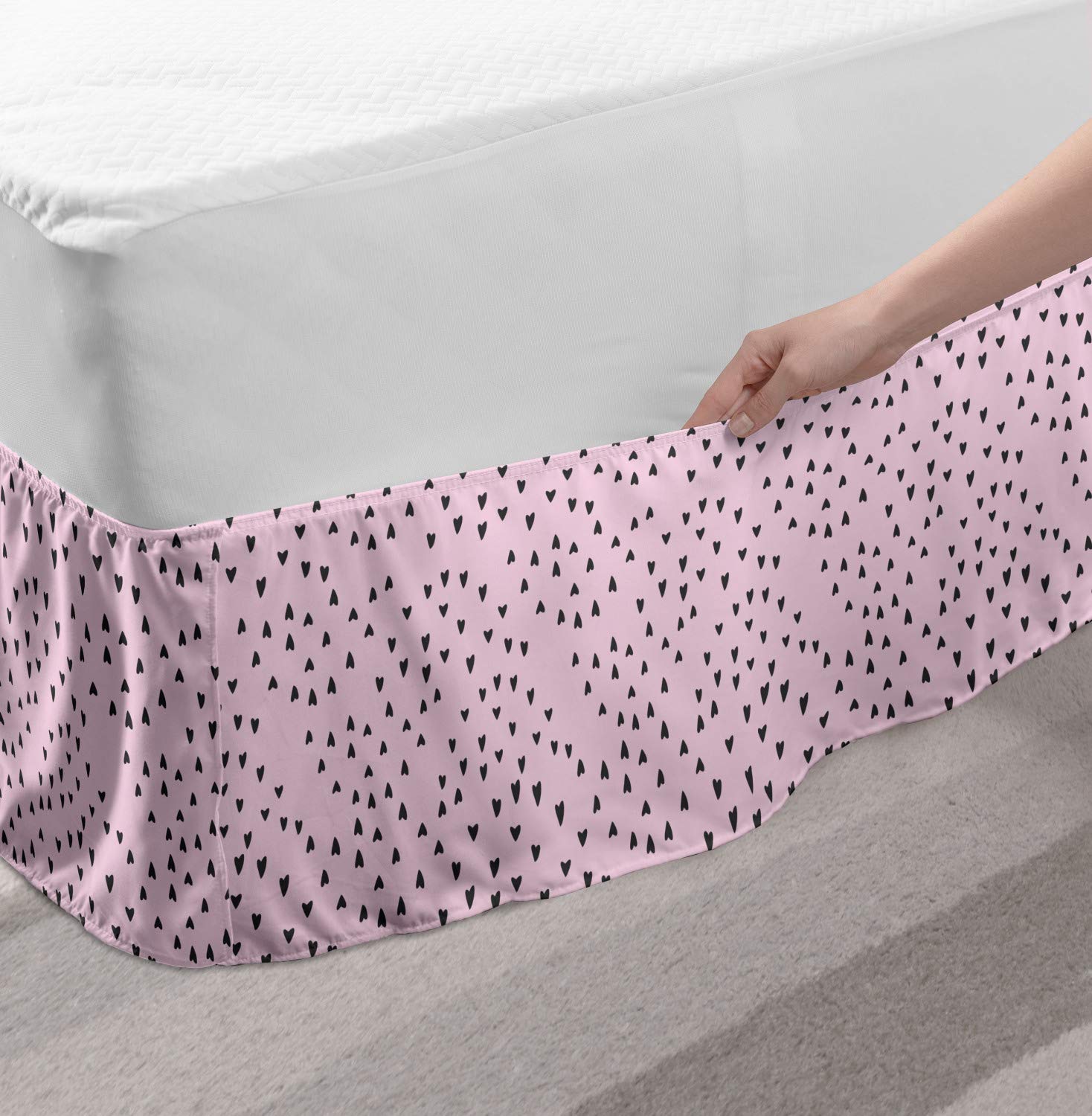 Ambesonne Heart Bedskirt - Valentine's Day Romance Pattern in Simplistic Style, Elastic Wrap Around Bed Skirt with Gathered Design, King Size, Pale Pink & Dark Taupe - Perfect for Bedroom Decor, Romantic Theme Bedding, and Valentine's Day Gift Ideas