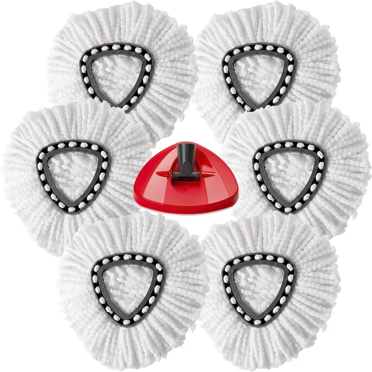 6 Pack Spin Mop Replacement Heads - Microfiber Triangle Mop Refills Compatible with O-Cedar Easy Wring (6 Heads + 1 Base) - Perfect for Hardwood Floors, Tile, and Kitchen Cleaning