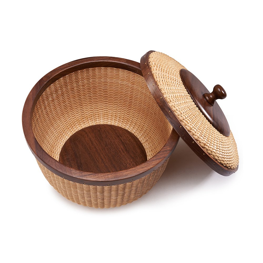 Rattan Storage Basket with Lid - Handwoven Circular Organizer for Home, Sewing Kits & Crafts | Stylish Woven Bin for Bedroom, Bathroom & Closet Organization