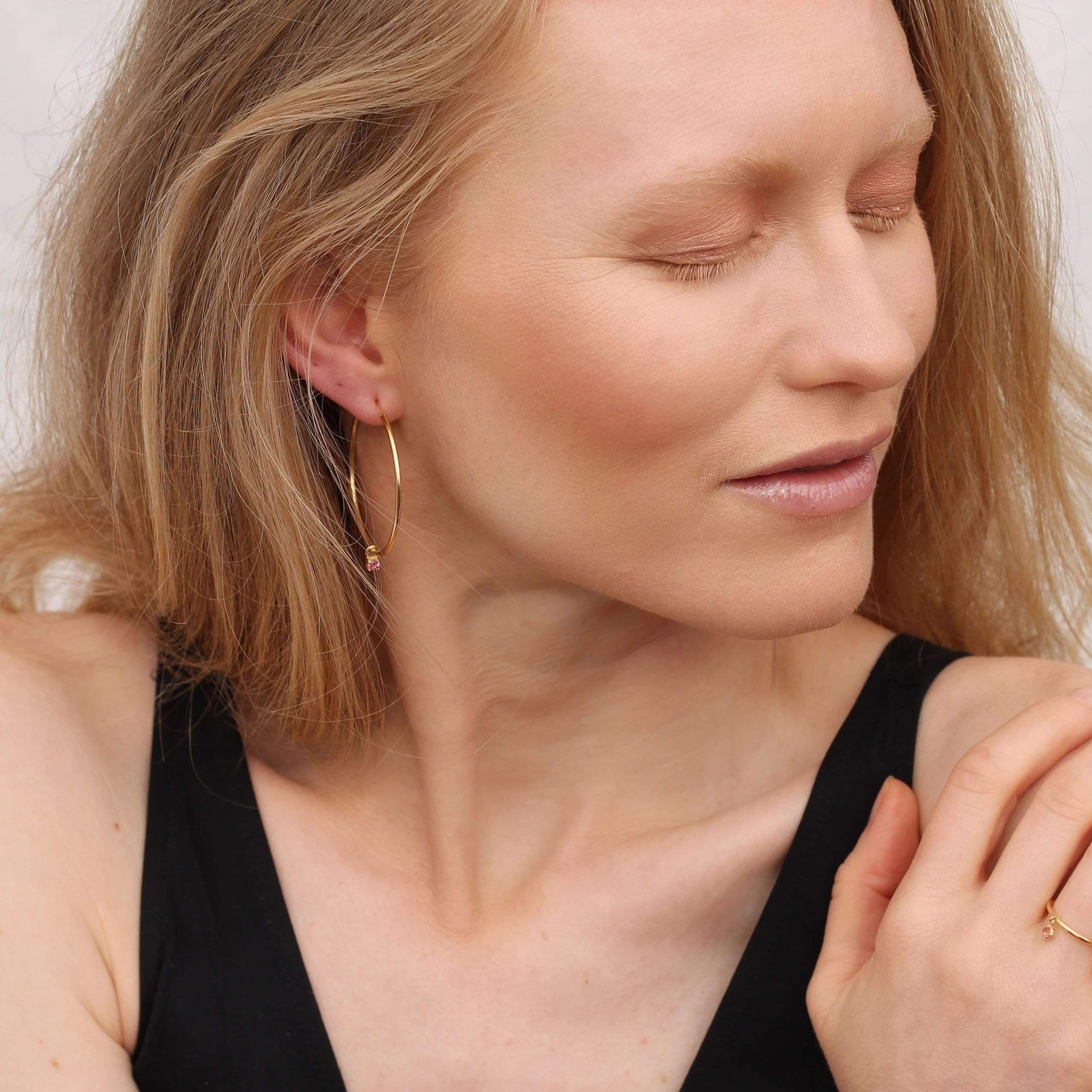 Irem Recycled 925 Sterling Silver Pink Topaz Hoop Earrings | Gold Vermeil Plated | Elegant Dangle Earrings for Women | Perfect for Weddings, Parties & Everyday Wear