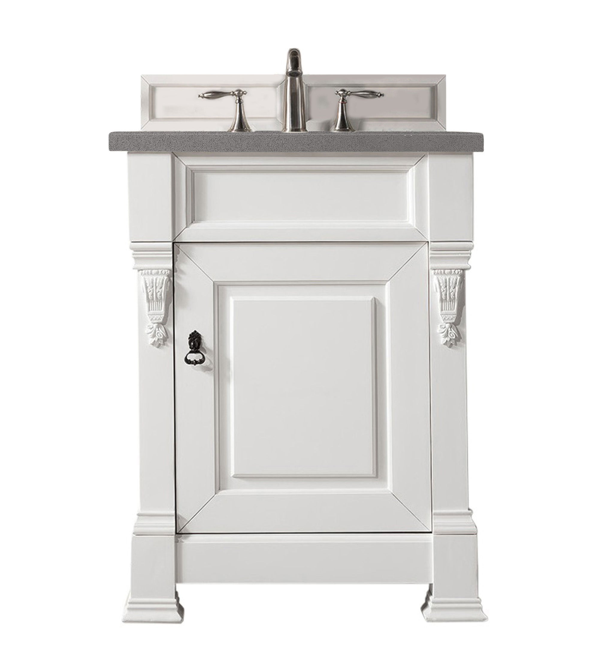 Brookfield 26 Inch Single Bathroom Vanity Set with Bright White Finish & 3CM Grey Expo Quartz Countertop - Perfect for Modern Bathrooms & Small Spaces