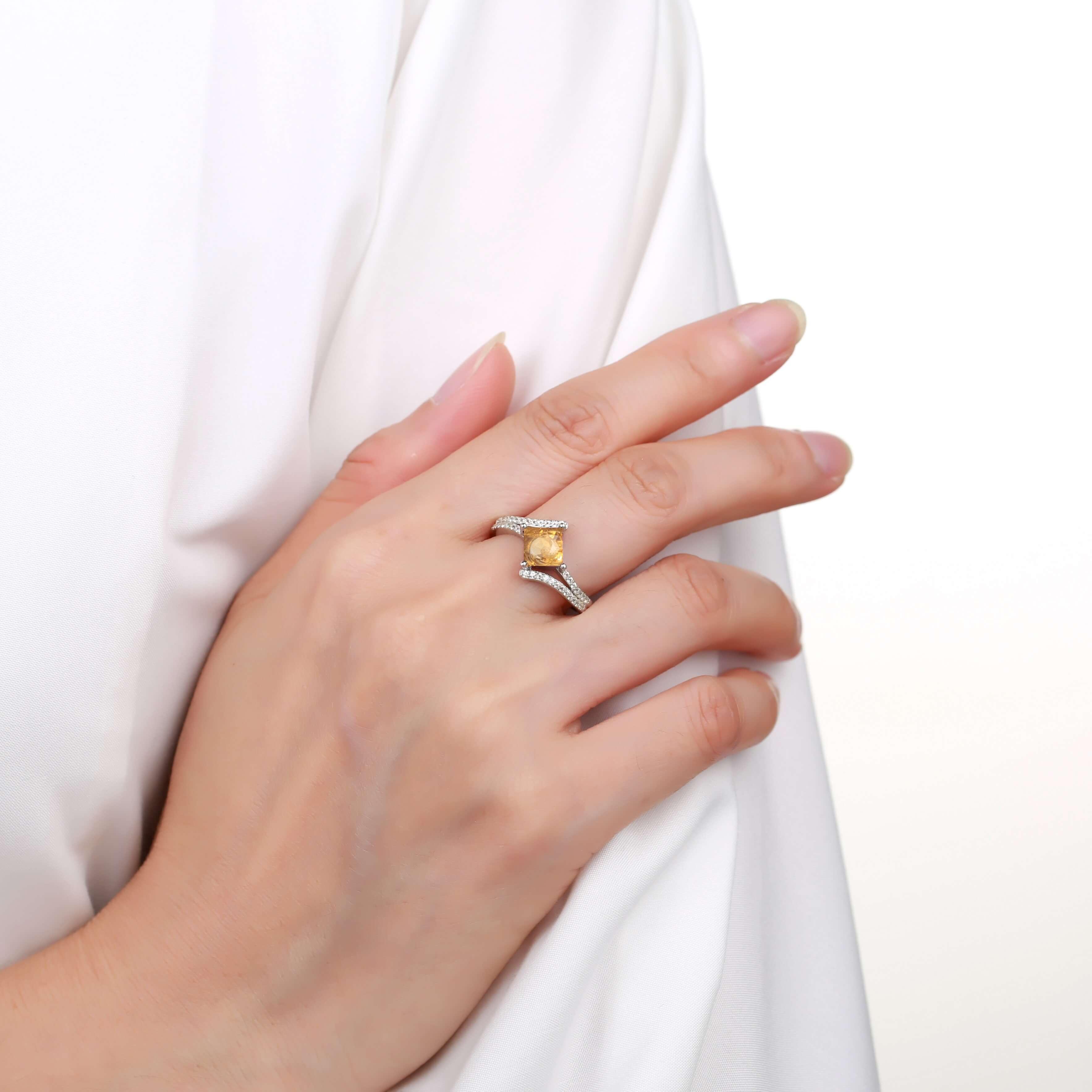 Natural Citrine Star Solitaire Ring - 14K Gold Plated Women's Jewelry for Birthdays, Anniversaries & Everyday Elegance