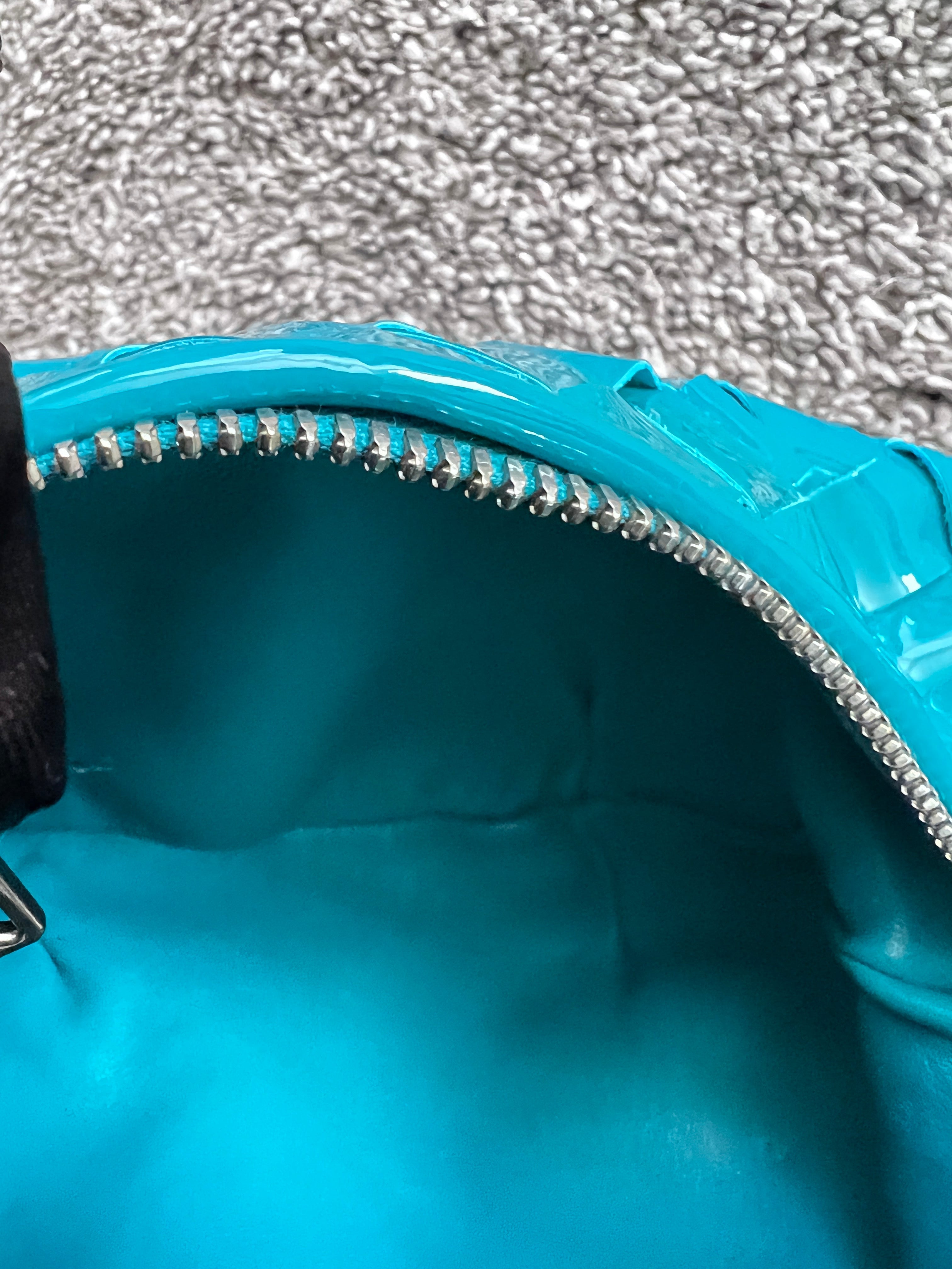 Authentic Bottega Veneta Blue Patent Leather Mini Jodie Crossbody Bag - Luxury Designer Handbag for Women, Perfect for Date Night & Special Occasions