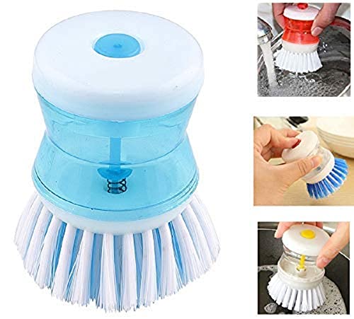 RADHIKA Plastic Cleaning Brush with Soap Dispenser - Kitchen Sink & Dishwasher Scrubber - Wash Basin Cleaning Brush with Built-in Liquid Soap Dispenser (Pack of 1, Multicolor) - Perfect for Kitchen Cleaning, Dish Washing & Bathroom Sink Scrubbing