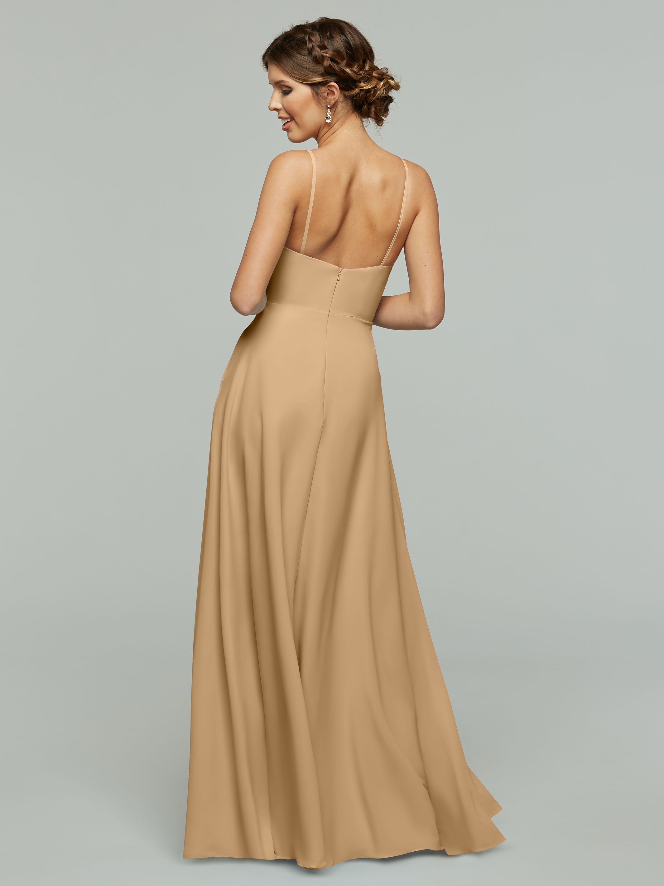 Elegant 83012 Flowy Stretch Chiffon A-Line Bridesmaid Dress with V-Neckline - Perfect for Weddings, Formal Events & Special Occasions