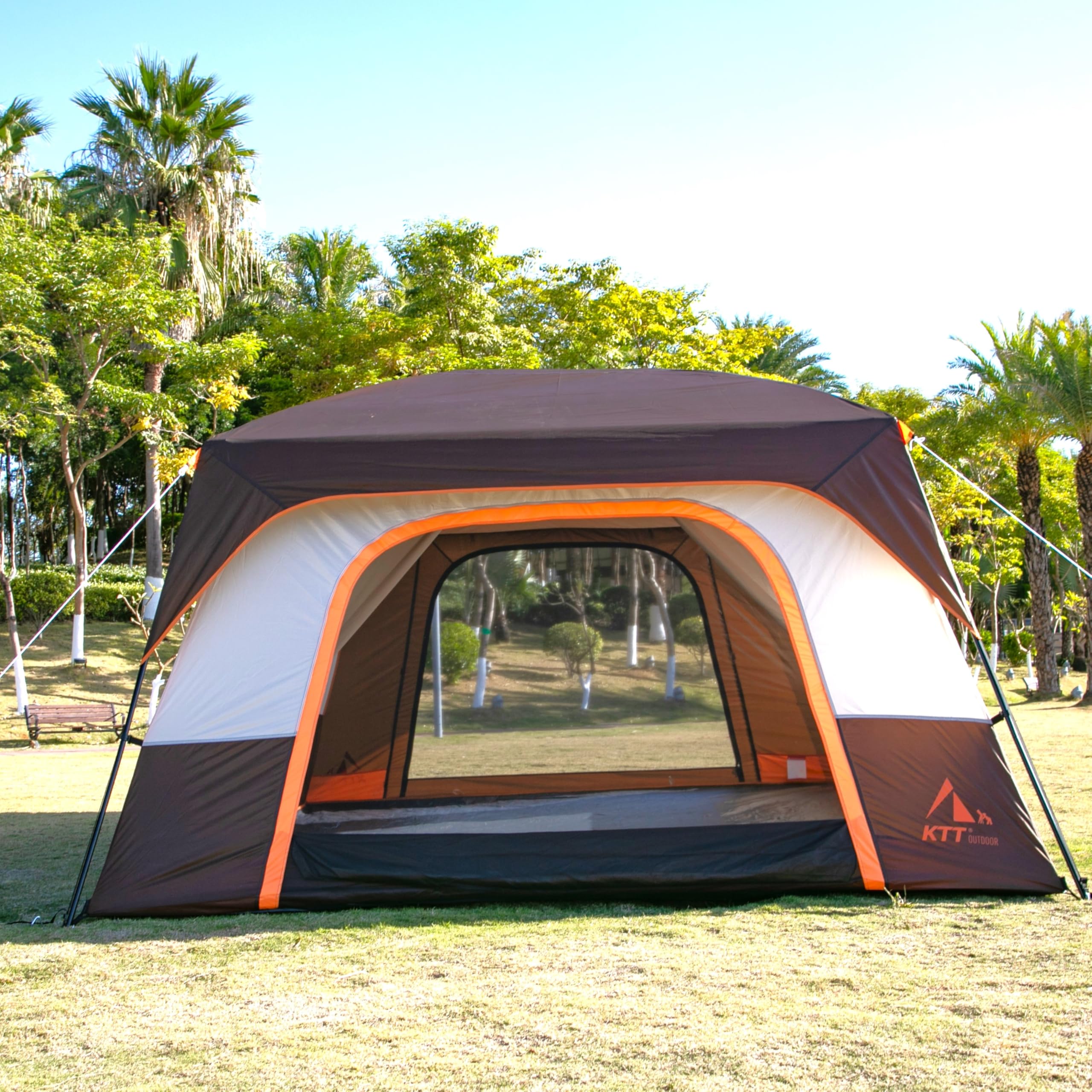 KTT Extra Large Family Cabin Tent for 10-14 People - 2 Rooms, 3 Doors & 3 Mesh Windows, Waterproof Double Layer Straight Wall Design - Perfect for Camping, Picnics, Family Gatherings & Outdoor Adventures