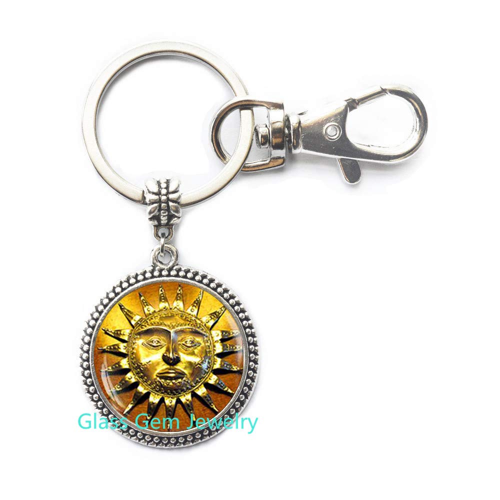 Antique Style Sun Medieval Keychain - Boho Sun Jewelry Key Ring with Ethnic Sun Face Design - Perfect for Bohemian Accessories, Festival Outfits & Unique Gifts (Q0125-Y1)