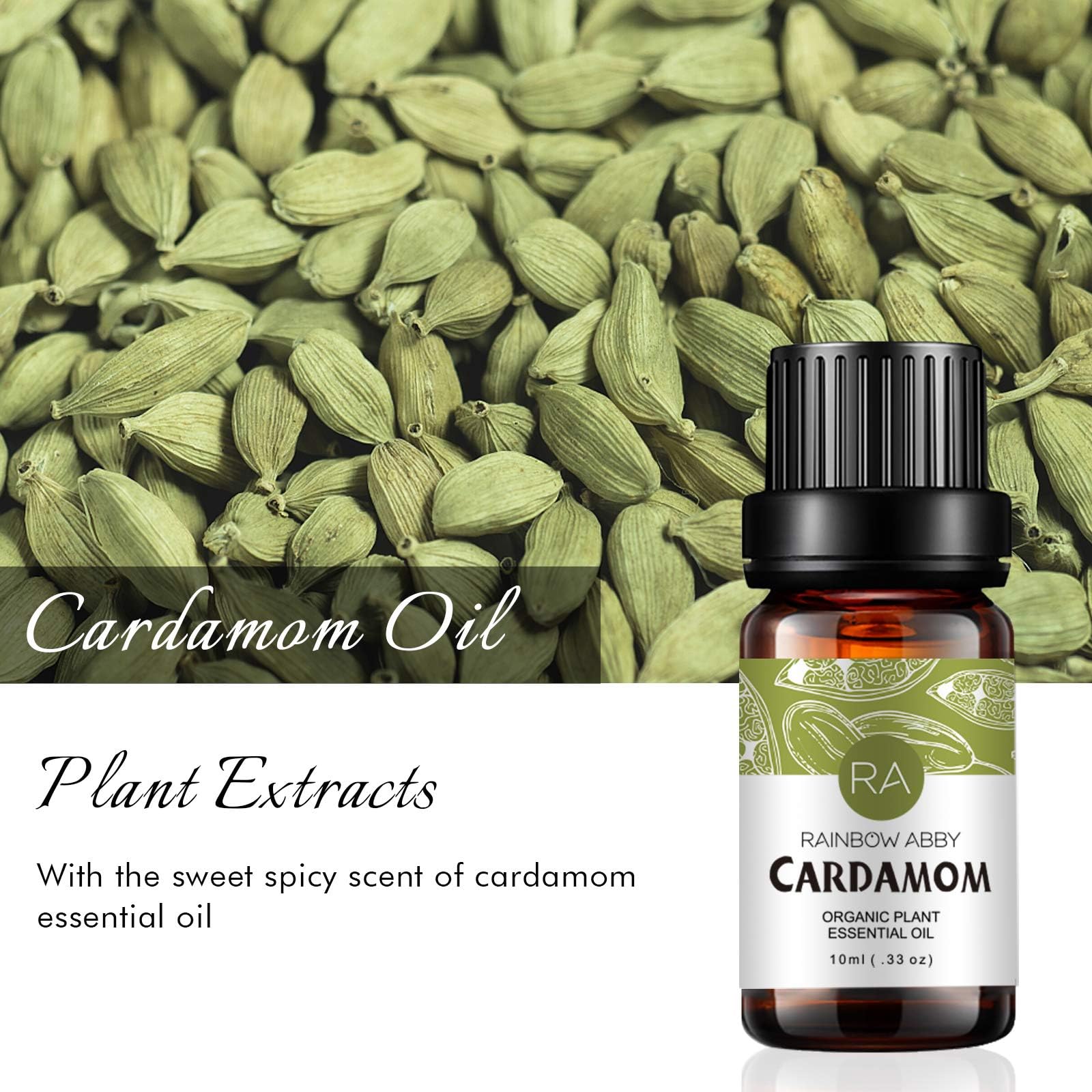2-Pack 100% Pure Organic Cardamom Essential Oil - Natural Plant-Based Aromatherapy Oil for Diffusers, Massage & Skin Care (2X10ML) - Perfect for Relaxation, Stress Relief & Home Spa
