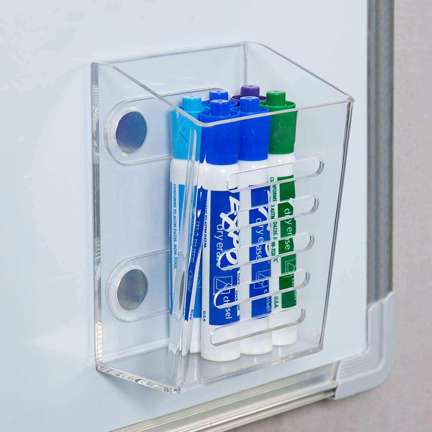 Premium Clear Acrylic Magnetic Dry Erase Marker Holder - Whiteboard Organizer for Office & Classroom - Wall-Mounted Storage Basket for Markers, Pens & Office Supplies
