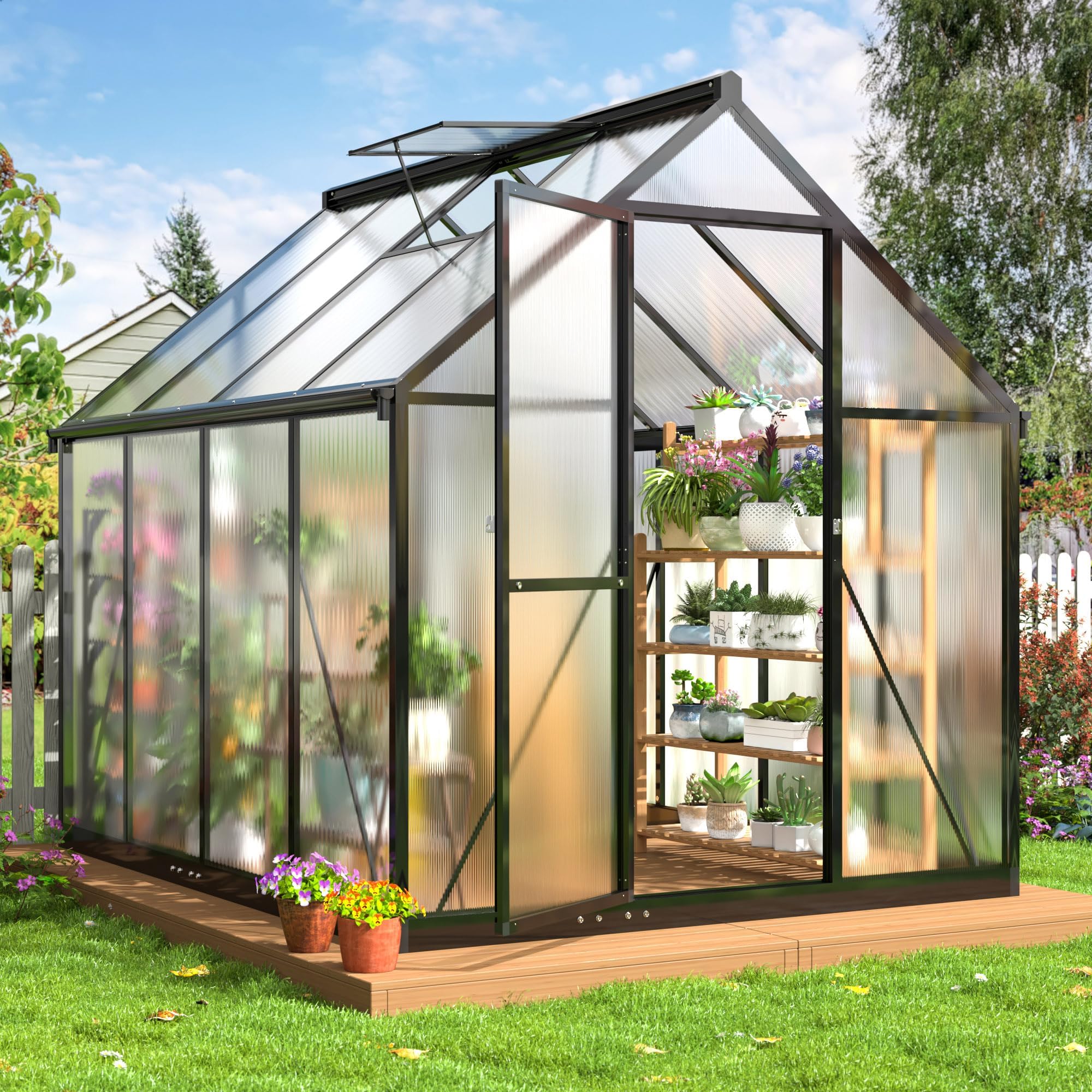 6x7.5 FT Polycarbonate Walk-in Greenhouse - Quick Setup Aluminum Frame with Roof Vent - Durable Outdoor Greenhouse for Gardening, Backyard & Plant Protection - Perfect for Seed Starting, Herb Growing & Year-Round Gardening