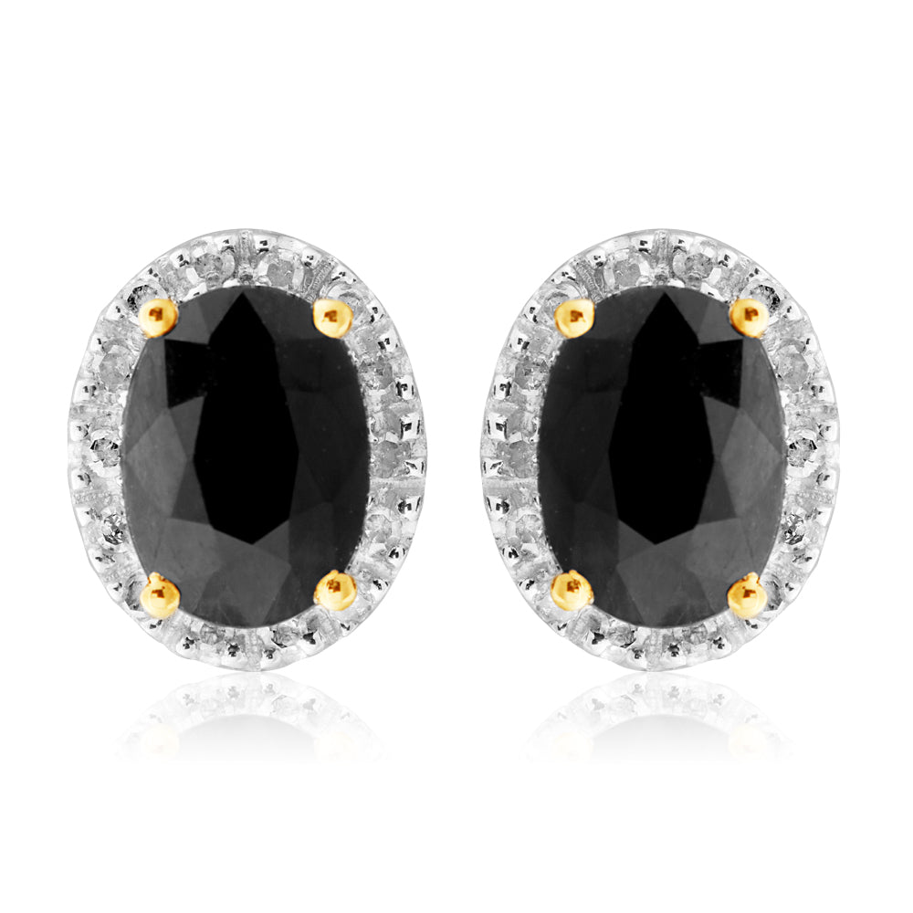 9ct Yellow Gold 5X7mm Oval Cut Natural Sapphire and 0.14 Carat Diamond Stud Earrings for Women | Elegant Jewelry Gift for Birthday, Anniversary & Special Occasions