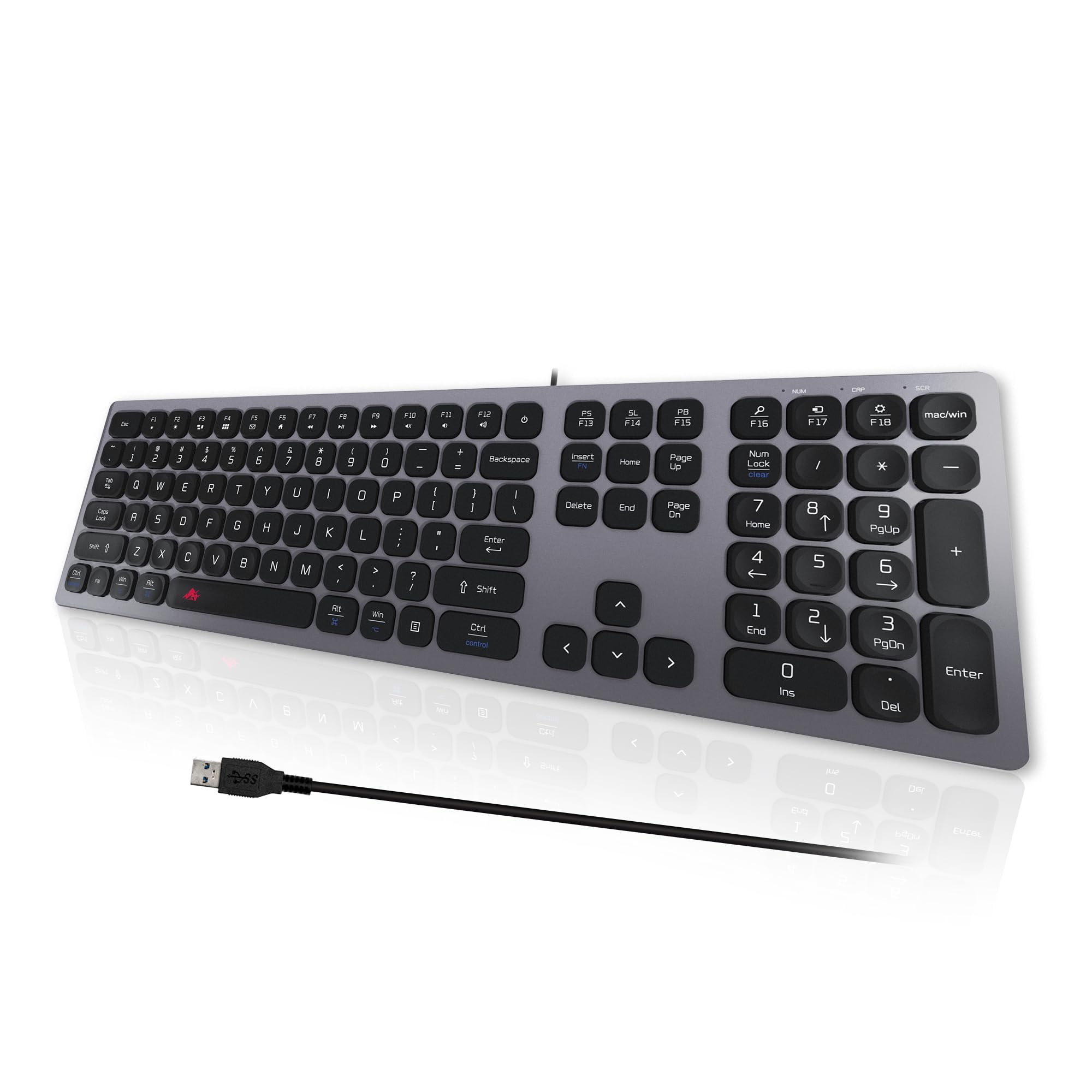 Slim USB Keyboard for Mac & Windows - Space Gray | Office & Gaming Use