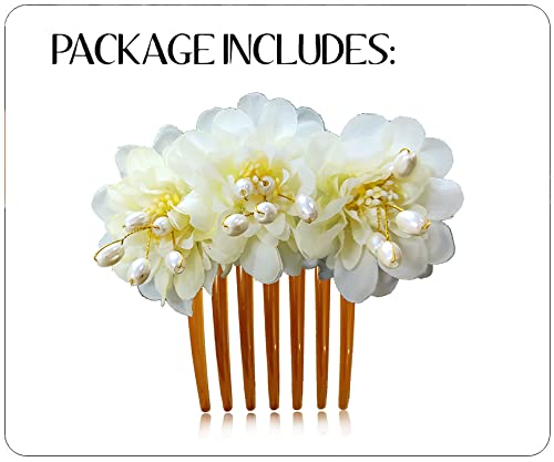 Rose Flower Hair Comb Slide - Elegant Hair Accessories for Women & Girls | Perfect for Weddings, Prom, Parties & Everyday Wear (Cream, 2285)