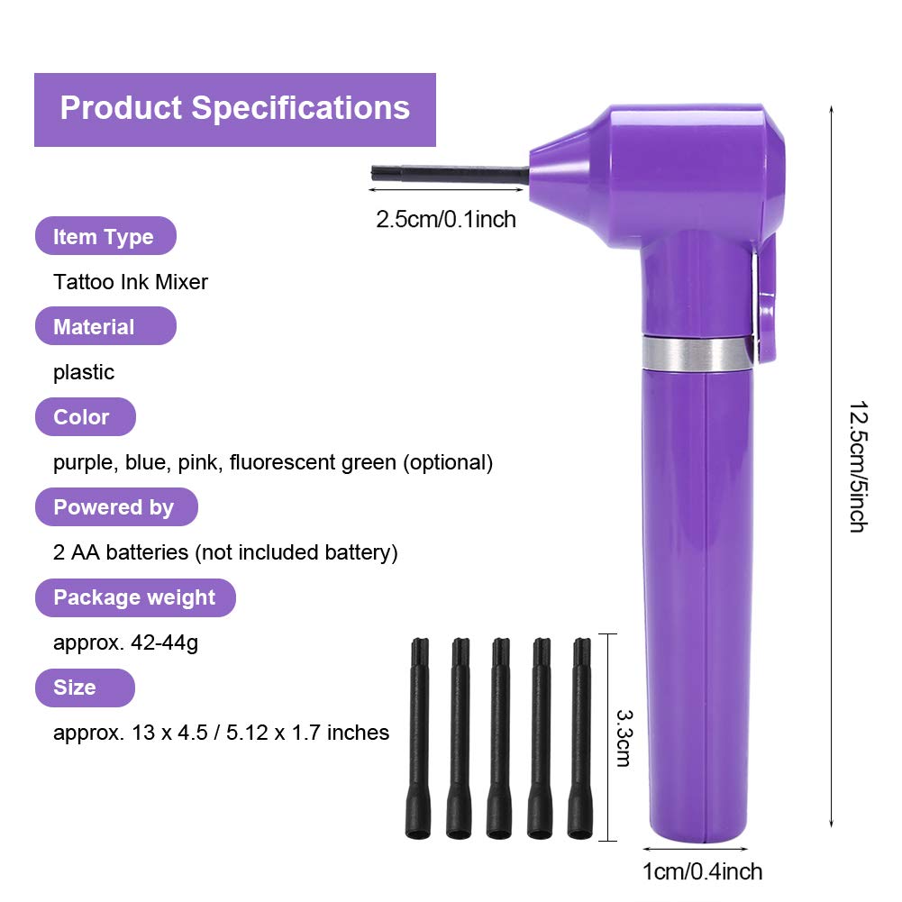 Electric Tattoo Ink Mixer Machine - Professional Pigment Blender with 5 Mixing Sticks for Tattoo Artists & Microblading - Perfect for Studio & Home Use (Purple)