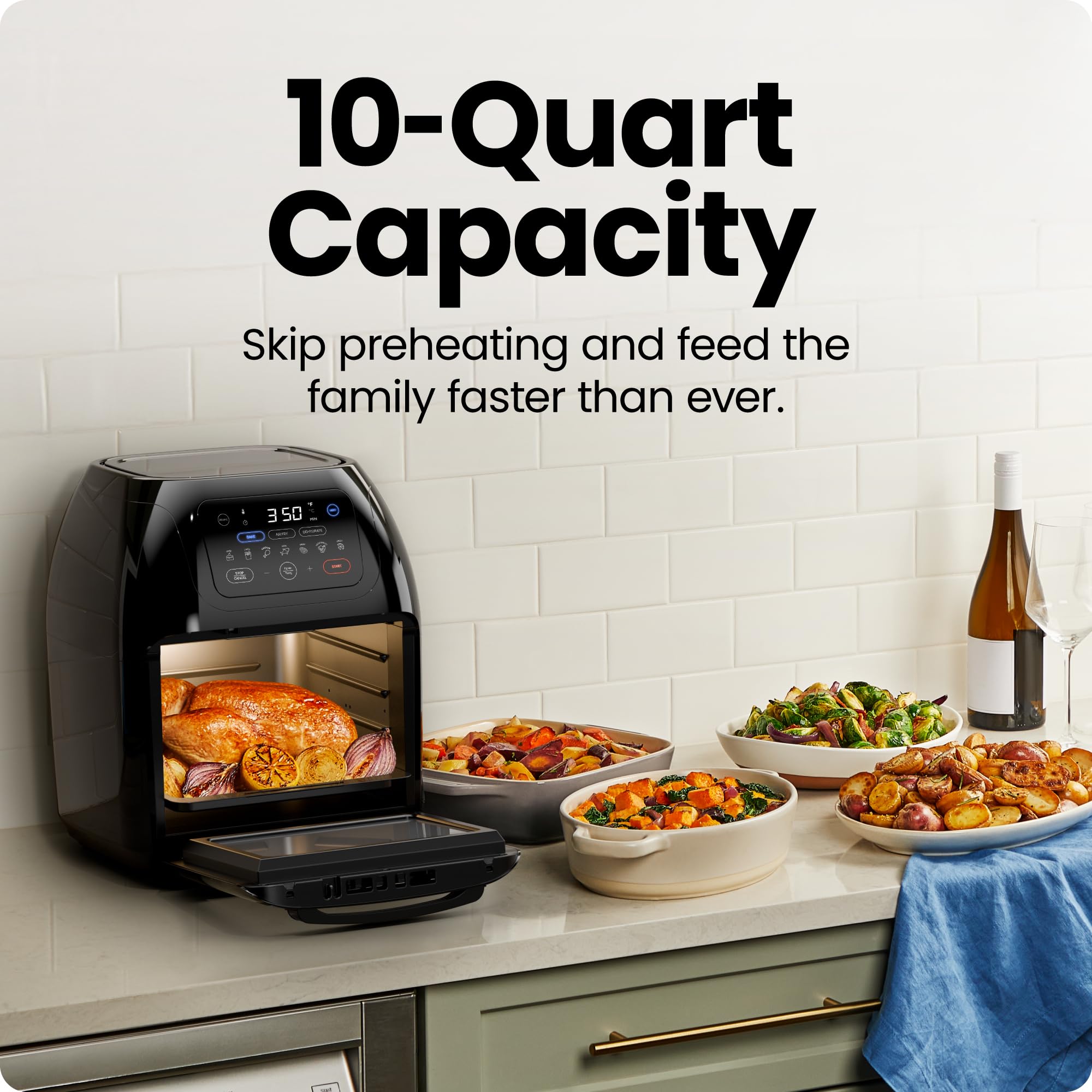 CHEFMAN 10L XL Digital Air Fryer with Rotisserie & Dehydrator - 17-in-1 Multifunctional Convection Oven for Baking, Roasting, Frying | Large View Window, Auto Shutoff | Perfect for Family Cooking, Meal Prep & Healthy Eating