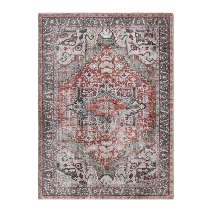 Handmade Rustic Medallion Border Area Rug - Non-Slip Indoor Runner for Living Room, Bedroom & Hallway - Boho Chic Home Decor