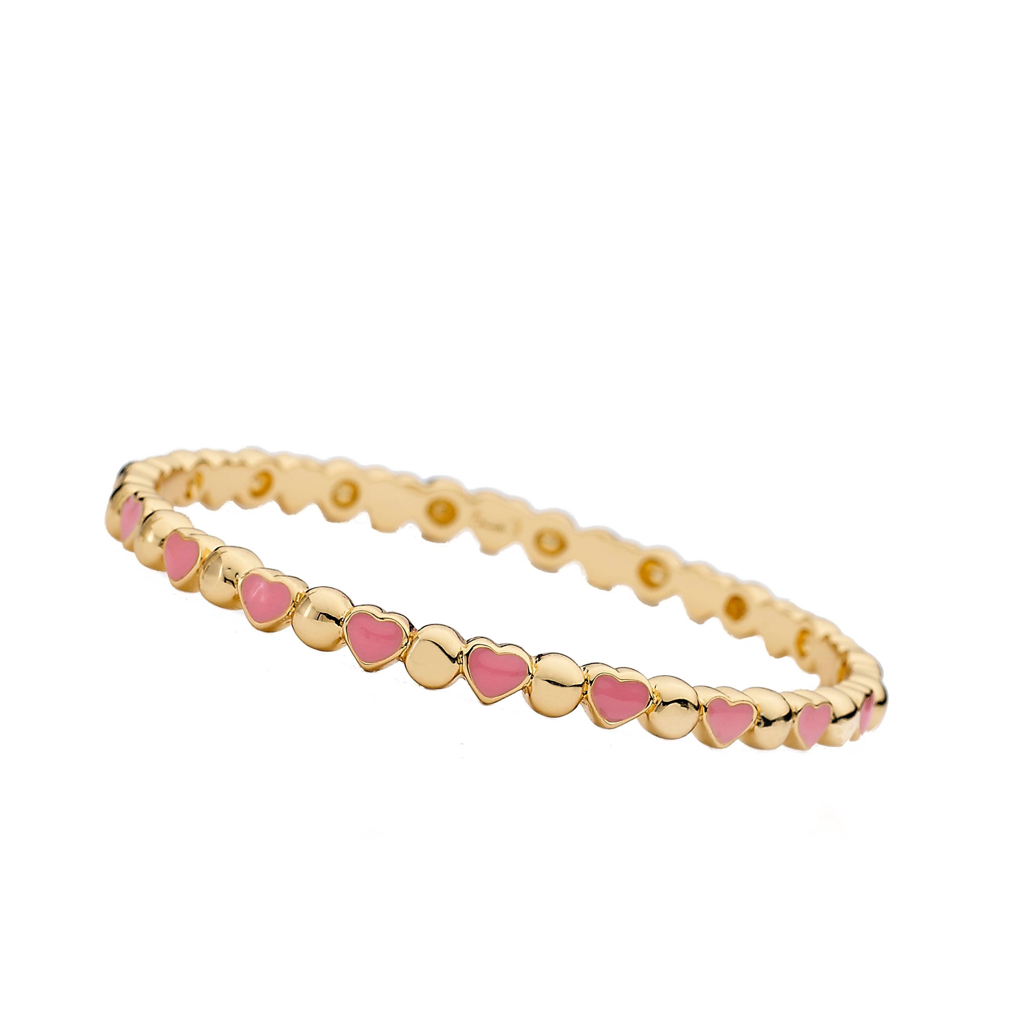 Little Miss Twin Stars 14K Gold Plated Circle & Pink Enamel Heart Bangle Bracelet - Kawaii Sanrio Jewelry for Girls, Women, Gift for Birthday, Valentine's Day, Christmas | Everyday Wear, Party Accessory, Fashion Statement