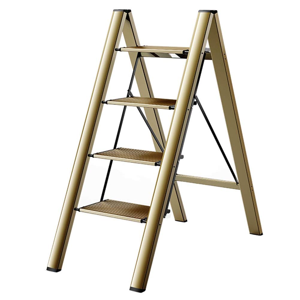 ZAQI 4-Step Folding Aluminum Step Stool - Heavy Duty Non-Slip Kitchen Ladder for Elderly, Adults & Kids - 330 lbs Weight Capacity (Bronze) - Perfect for Reaching High Cabinets, Shelves, and Pantry Storage