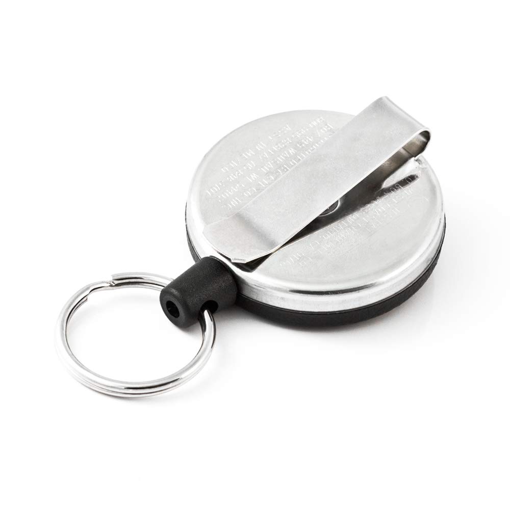 KEY-BAK Original Retractable Key Holder - Chrome Front, Steel Belt Clip & Split Ring | Secure Keychain for Home, Office & Outdoor Activities