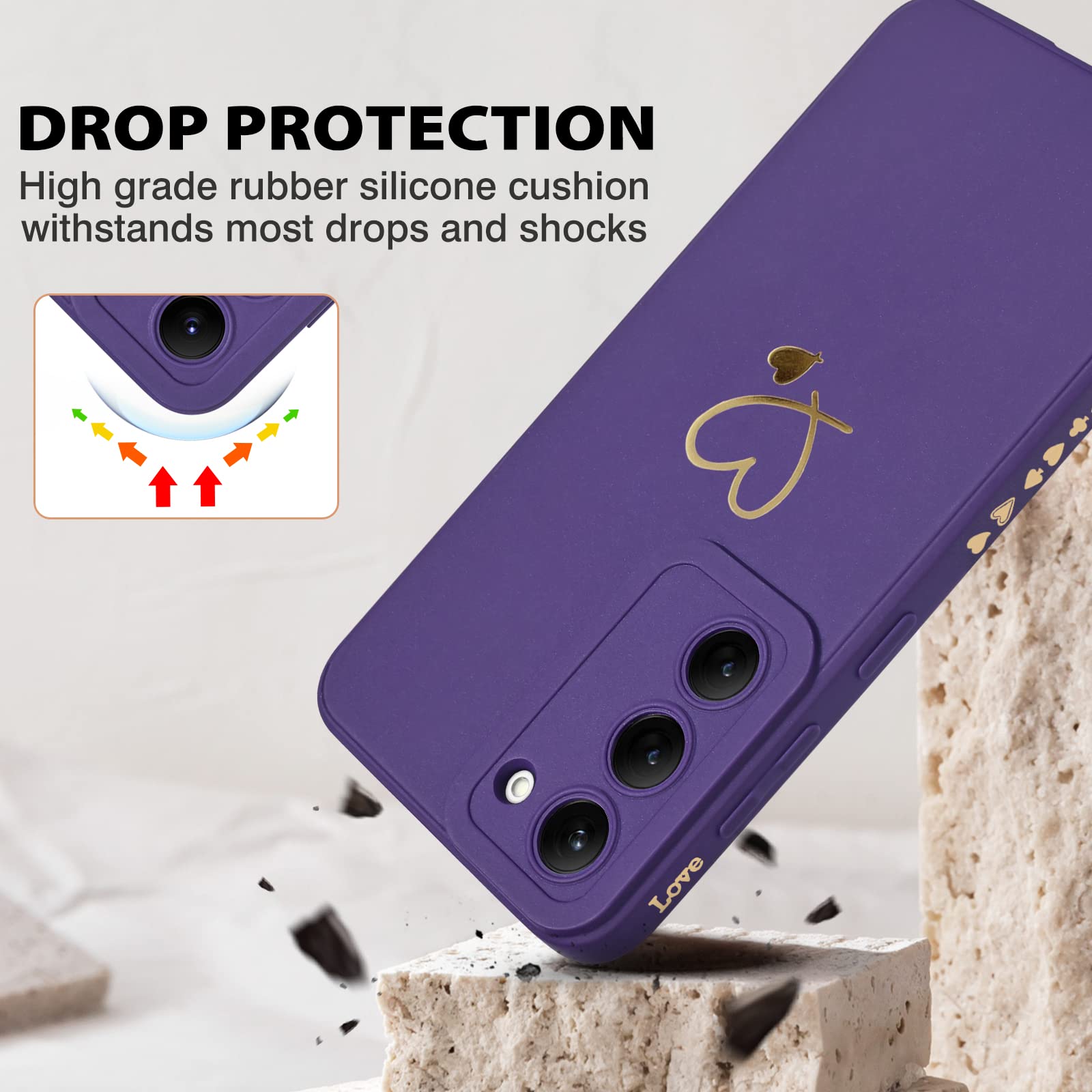Cute Love Heart Pattern Flexible Liquid Silicone Shockproof Protective Phone Case for Samsung Galaxy S23 Plus - Purple, Perfect for Girls & Women | Durable Cover for Everyday Use, Work & Travel