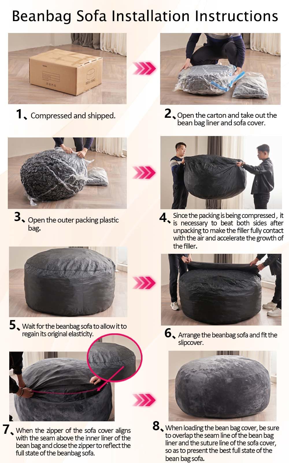 5FT Oversized Memory Foam Bean Bag Chair with Filler Included - Giant Plush Lounge Chair for Living Room, Bedroom & College Dorm - Perfect for Relaxing, Reading & Gaming (Dark Grey)