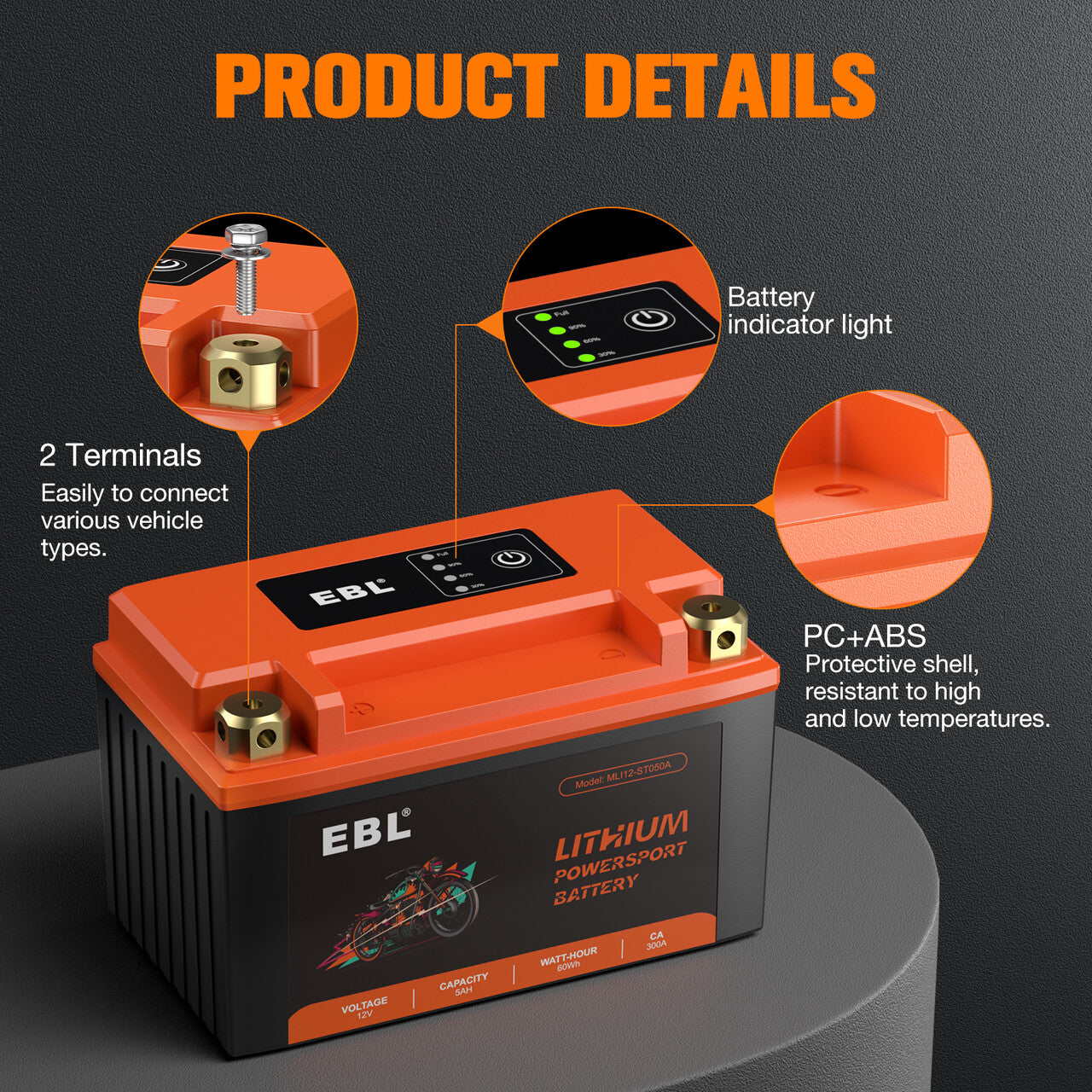 EBL YTZ12S BS/YTZ14S BS 12V 5Ah Lithium Motorcycle Battery - High Performance Replacement Battery for Honda, Yamaha, Kawasaki & Suzuki Motorcycles - Perfect for Street Bikes, Scooters & ATVs