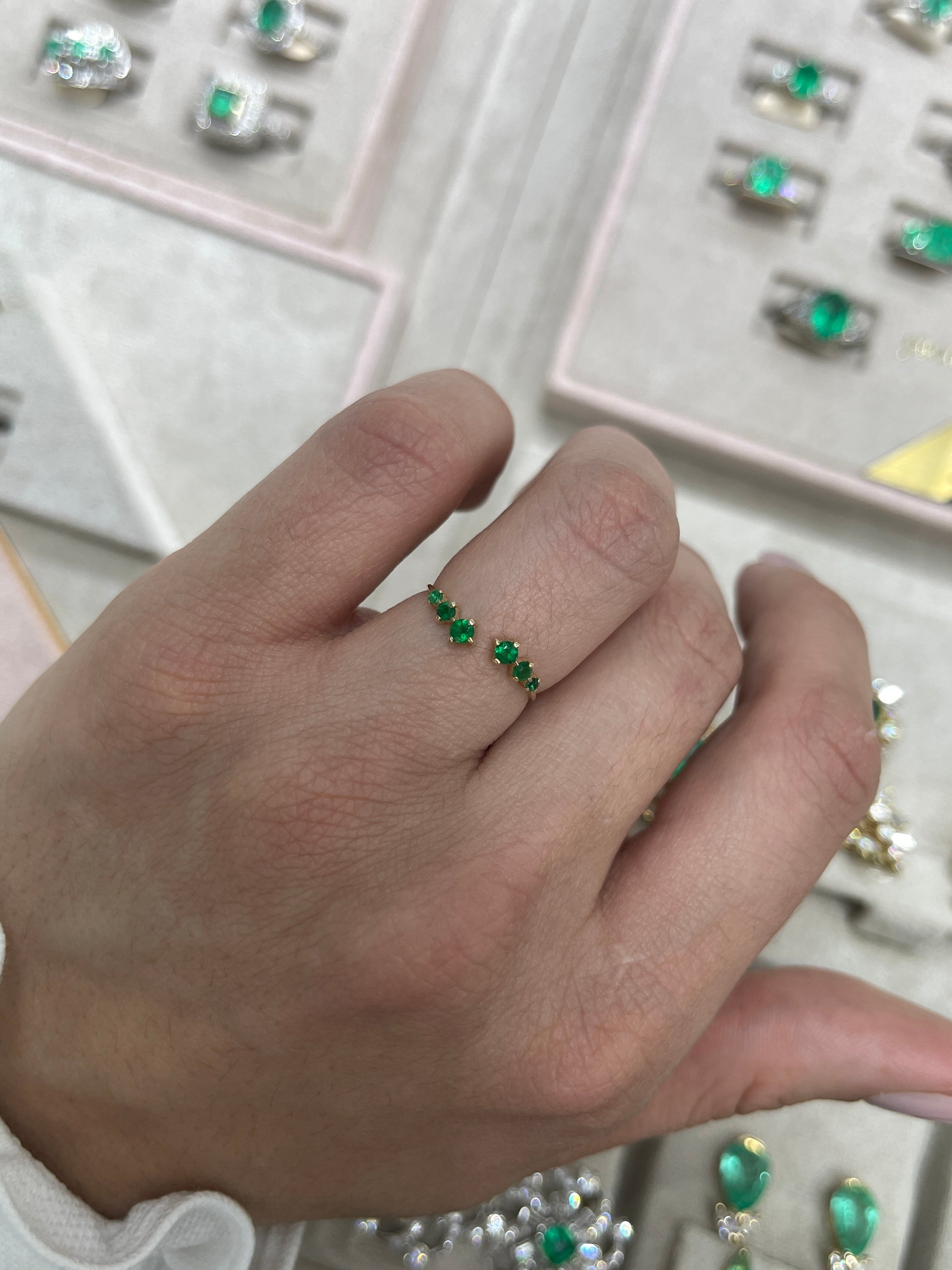 14K Gold Petite Emerald Open Band Ring for Women - Elegant Everyday Jewelry for Casual Wear, Office & Special Occasions