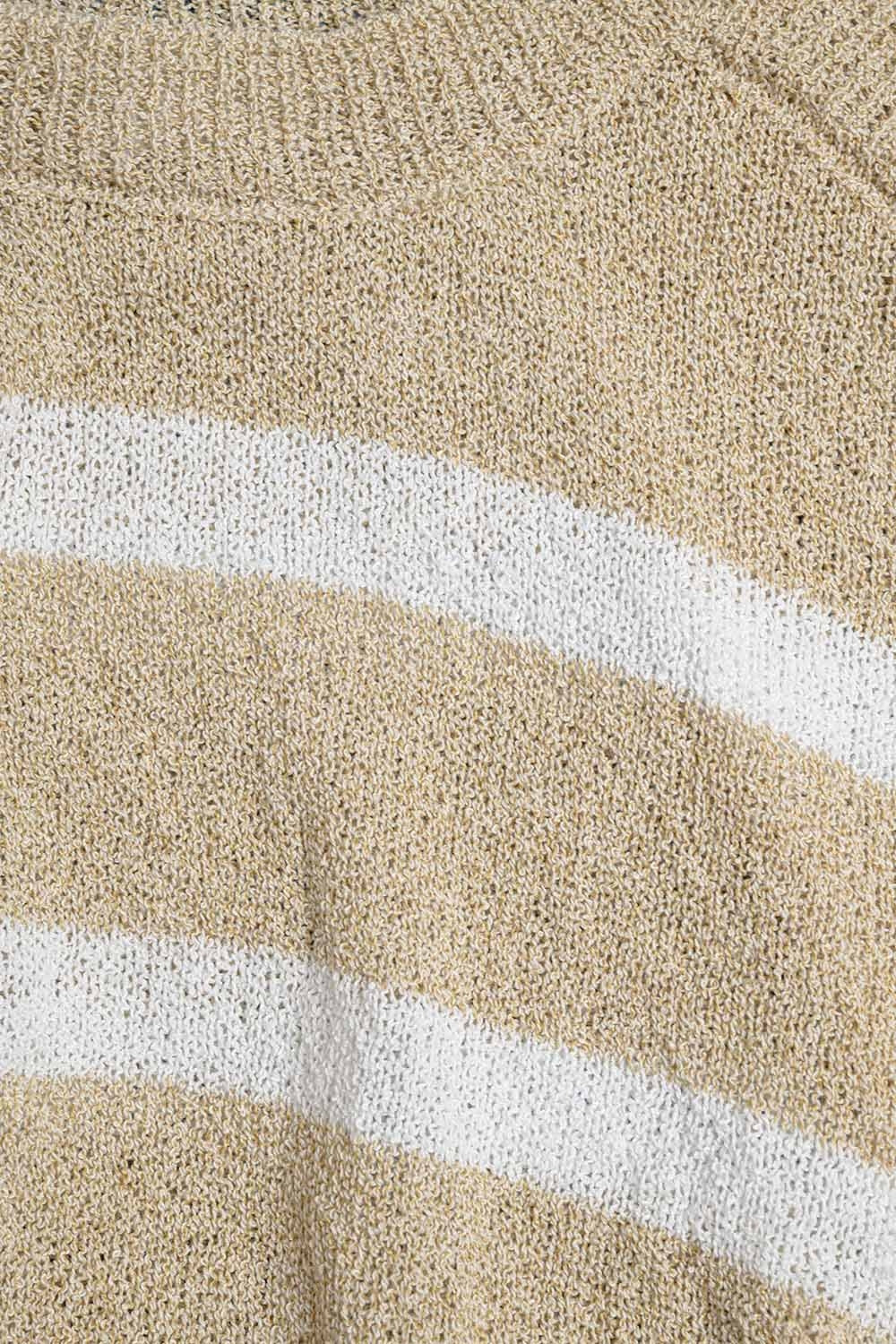 Beige Striped Off-Shoulder Pullover Sweater - Women's Casual Knit Top for Fall & Winter Layering | Perfect for Date Nights, Office Wear, and Weekend Outings