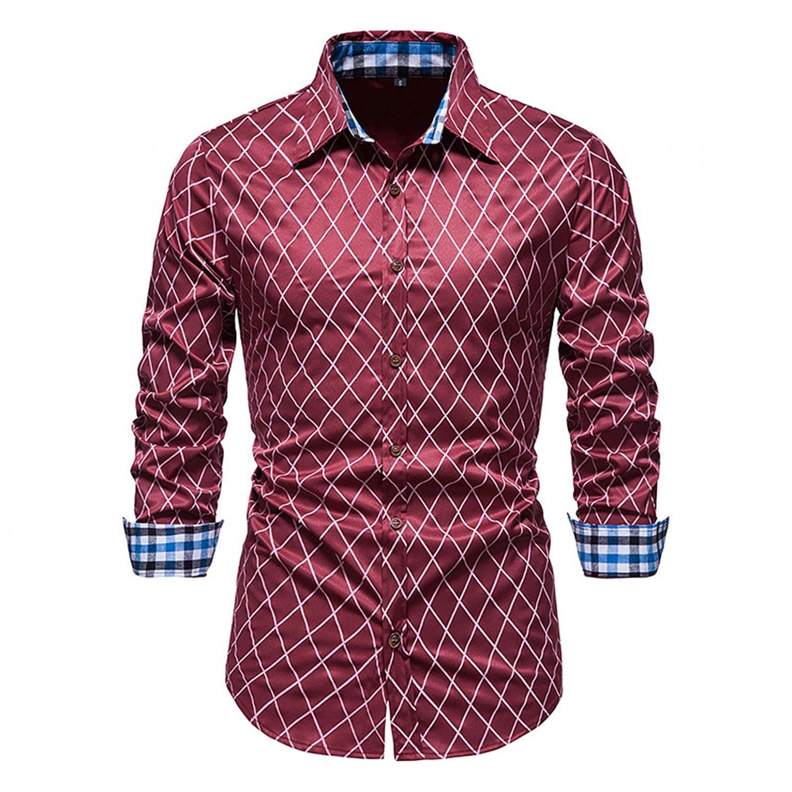 Luxury Men's Slim Fit Paisley Shiny Satin Silk Dress Shirt - Button Down Business Office & Western Style Oxford Plaid Shirt - Perfect for Formal Events, Weddings & Professional Workwear