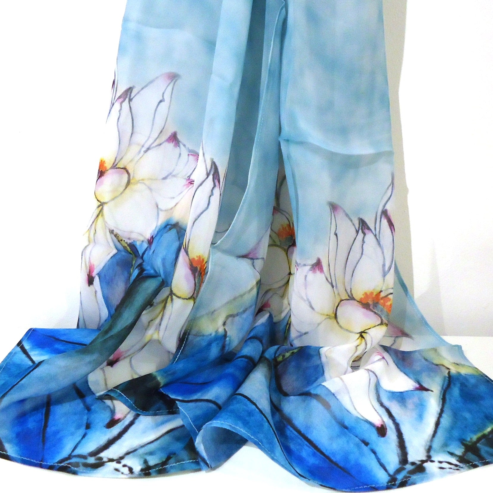 Elegant Sky Blue & Orchid Cupro Chiffon Scarf - Lightweight & Breathable Fashion Accessory for Women - Perfect for Office, Parties & Special Occasions