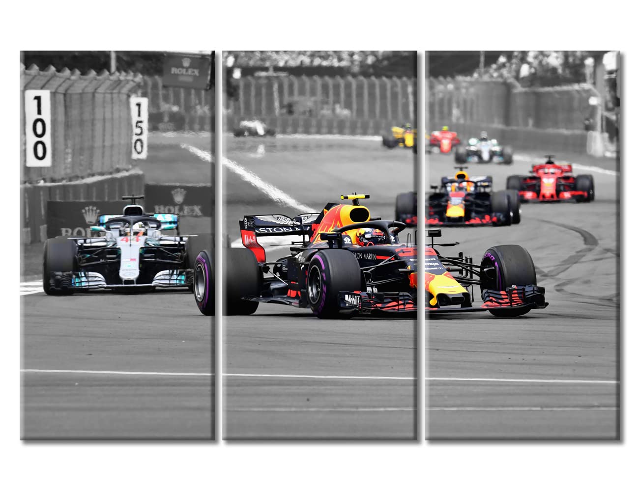 3-Piece Formula One Sports Canvas Wall Art Set - Black & White Car Paintings, Modern Framed Stretched Ready to Hang (60