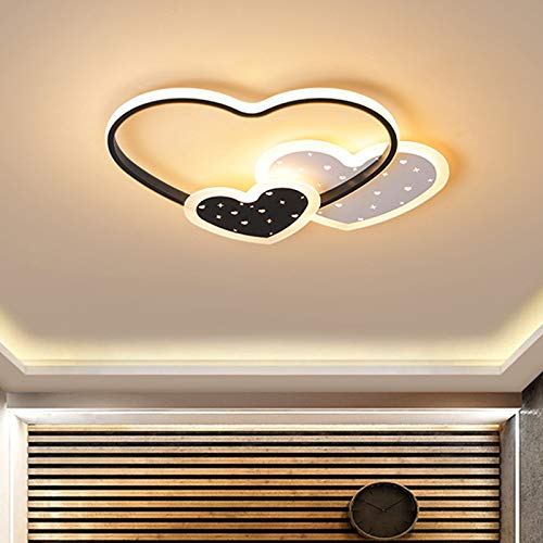 Modern Romantic Iron LED Ceiling Light with Loving Heart Cutouts - Warm White Flush Mount Lighting for Kids Bedroom, Nursery & Playroom (Black) - Perfect for Creating Cozy & Whimsical Atmosphere