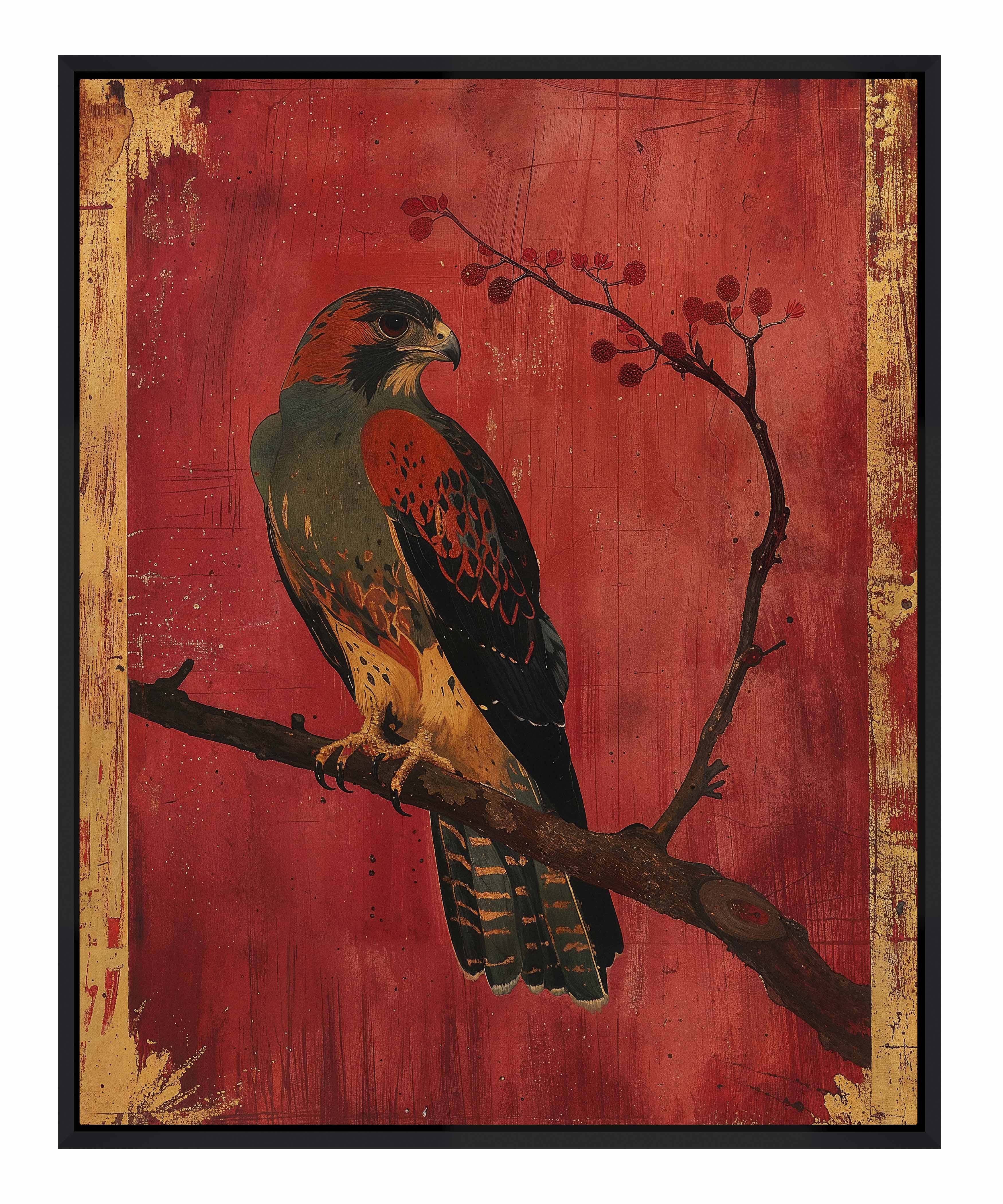 Crimson Majesty Falcon of the Silk Road Wall Art - Handmade Gallery Wrapped Canvas Painting for Living Room, Bedroom & Office Decor