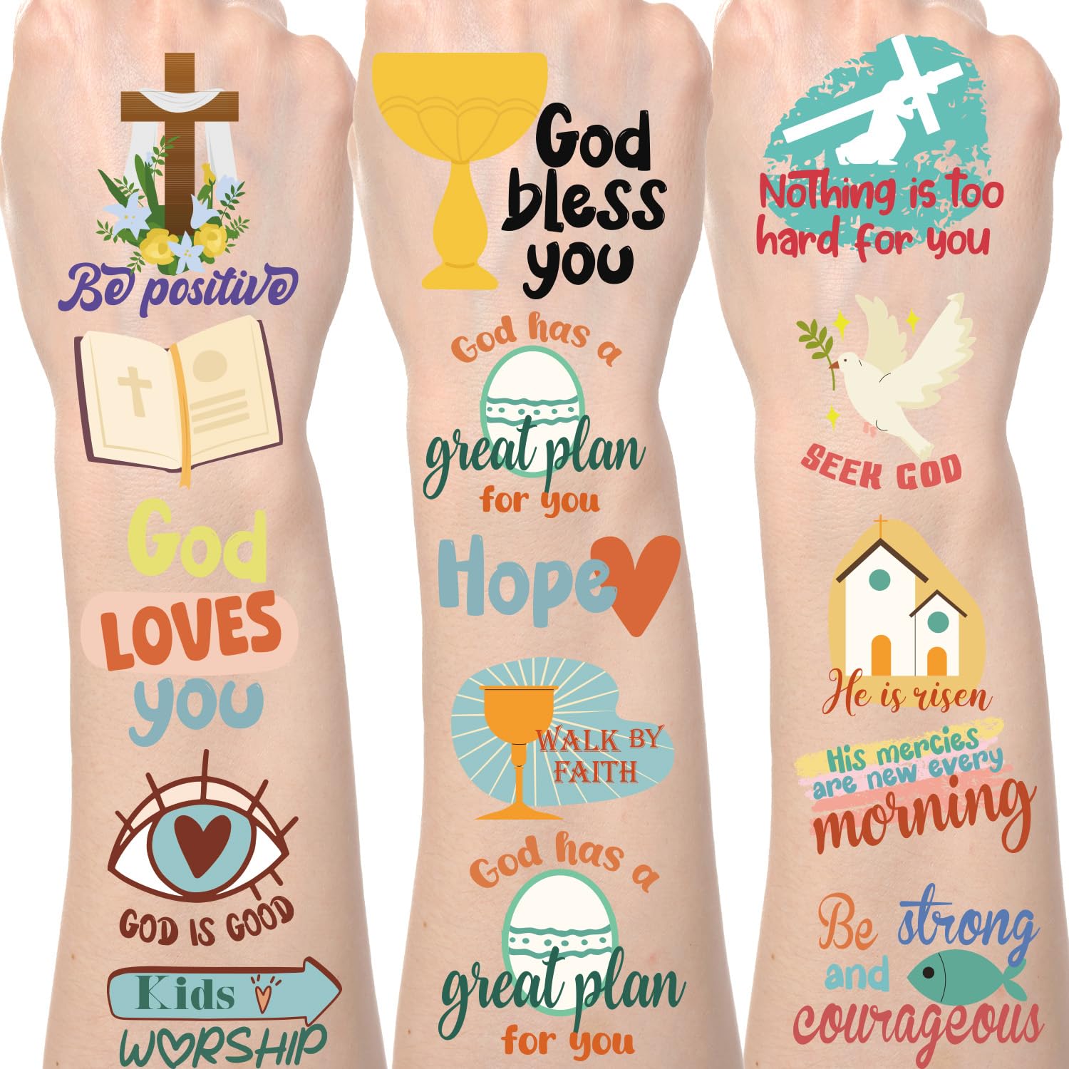 Christian Temporary Tattoos - 400 Bible Verse Stickers for Kids | Religious Party Favors & Gifts