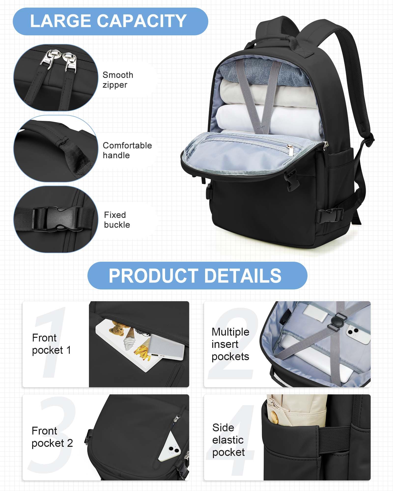 Lightweight Travel Backpack for Women & Men - TSA Approved Carry On Backpack with USB Charger, Water Resistant Daypack for Hiking, Business & Airplane Use - Perfect for Commuting, College & Weekend Getaways