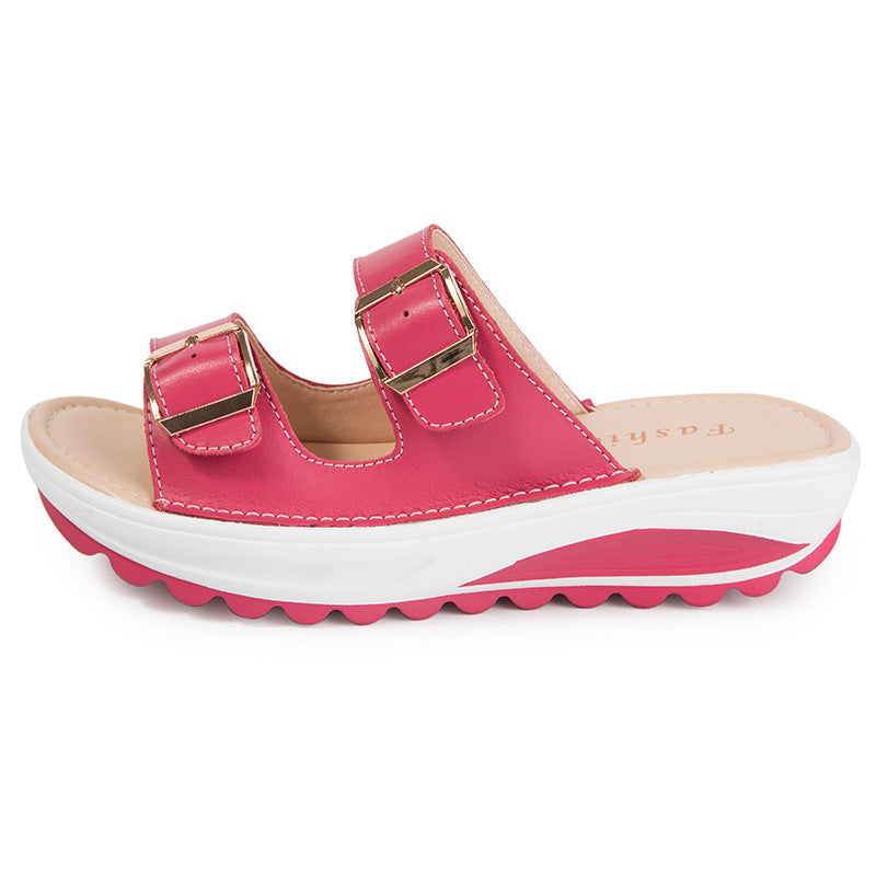 Lovevop Women's Summer Slippers - Large Size Belt Buckle Wedge Platform Sandals | Fashion Casual Heels for Women | Perfect for Beach, Poolside, and Home Comfort