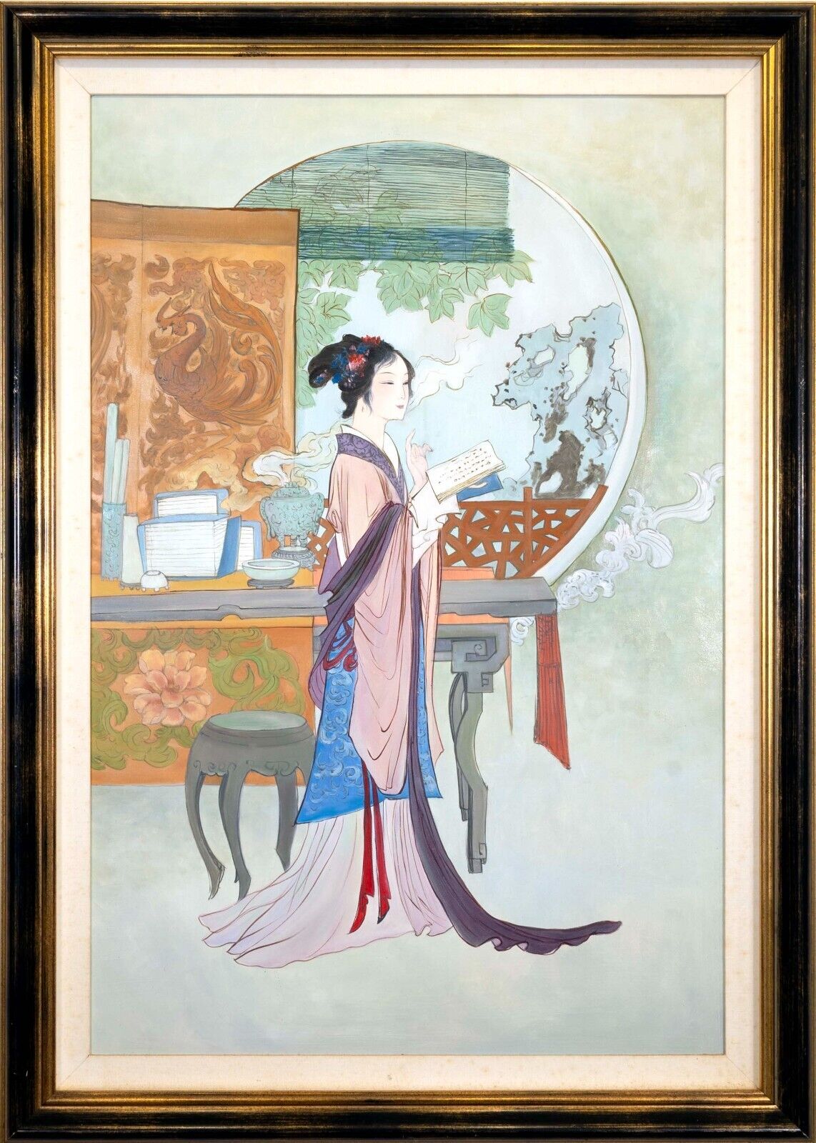 Hua Sanchuan Ceremonial Tea Contemporary Figurative Asian Acrylic Painting on Canvas - Modern Home Decor & Office Wall Art for Living Room, Bedroom, or Tea Ceremony Space