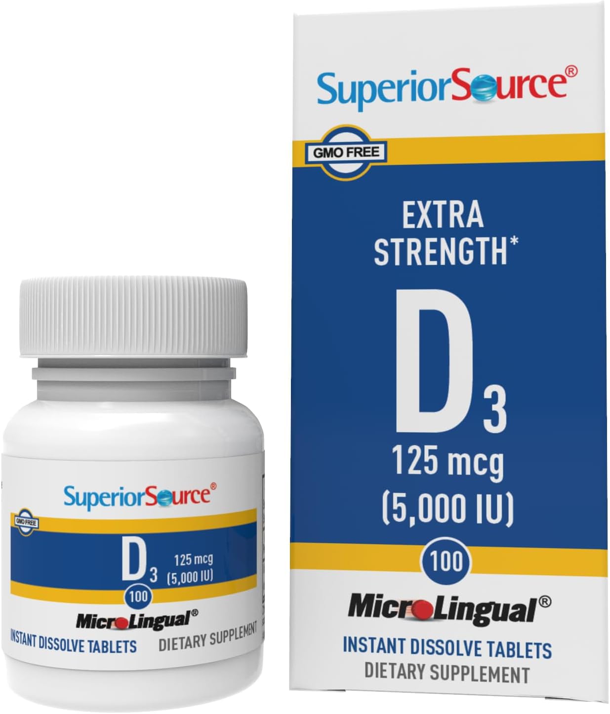 Superior Source Vitamin D3 5000 IU - Immune & Brain Support, Bone Health, Fast Dissolving Sublingual Tablets - Ideal for Bariatric Patients, Office Workers & Home Use - 100 Count