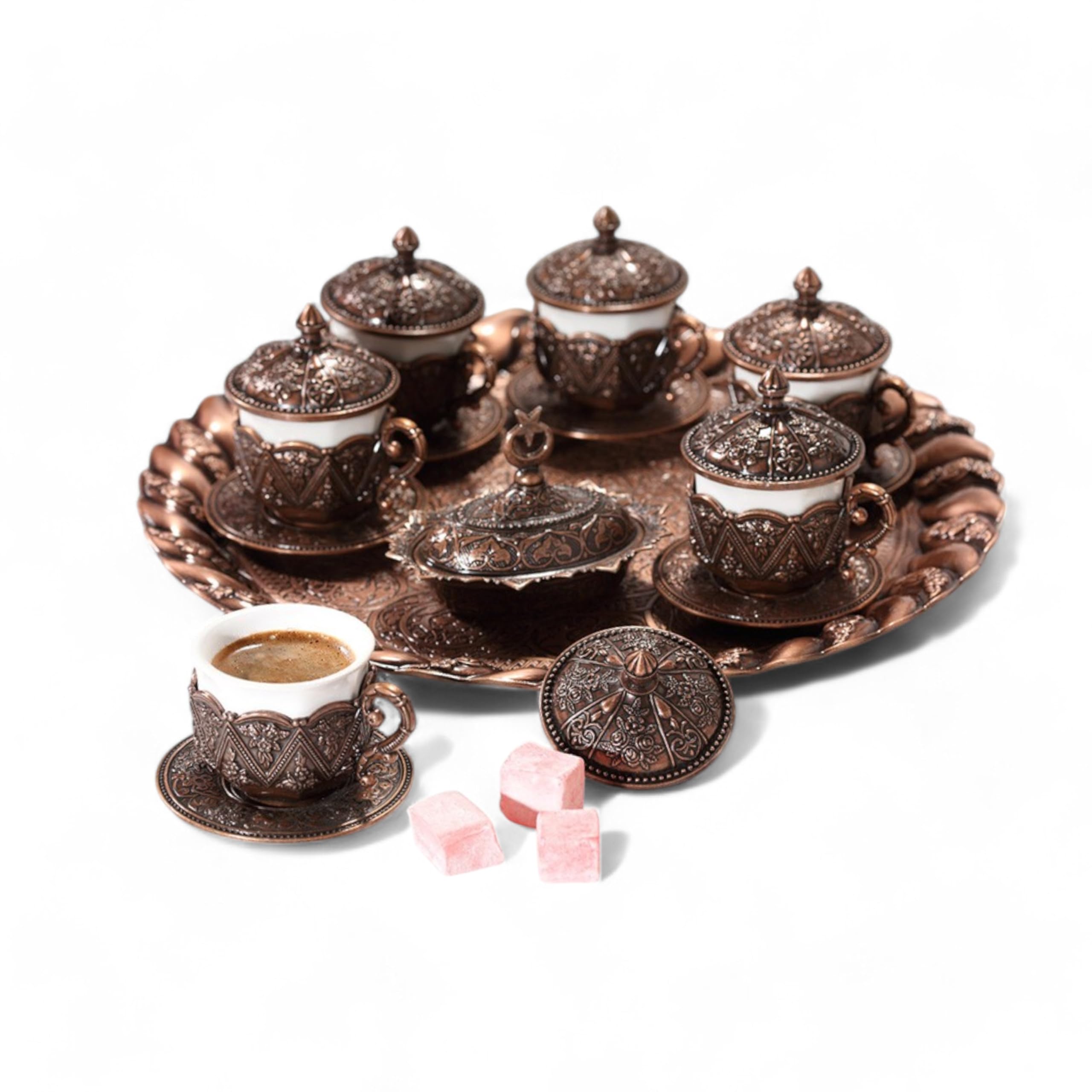 Premium Espresso Coffee Cups Set - 6-Piece Porcelain Turkish Arabic Greek Coffee Cups with Gold Accents - Elegant Home & Wedding Gift Set for Coffee Lovers, Perfect for Espresso, Turkish Coffee & Afternoon Tea