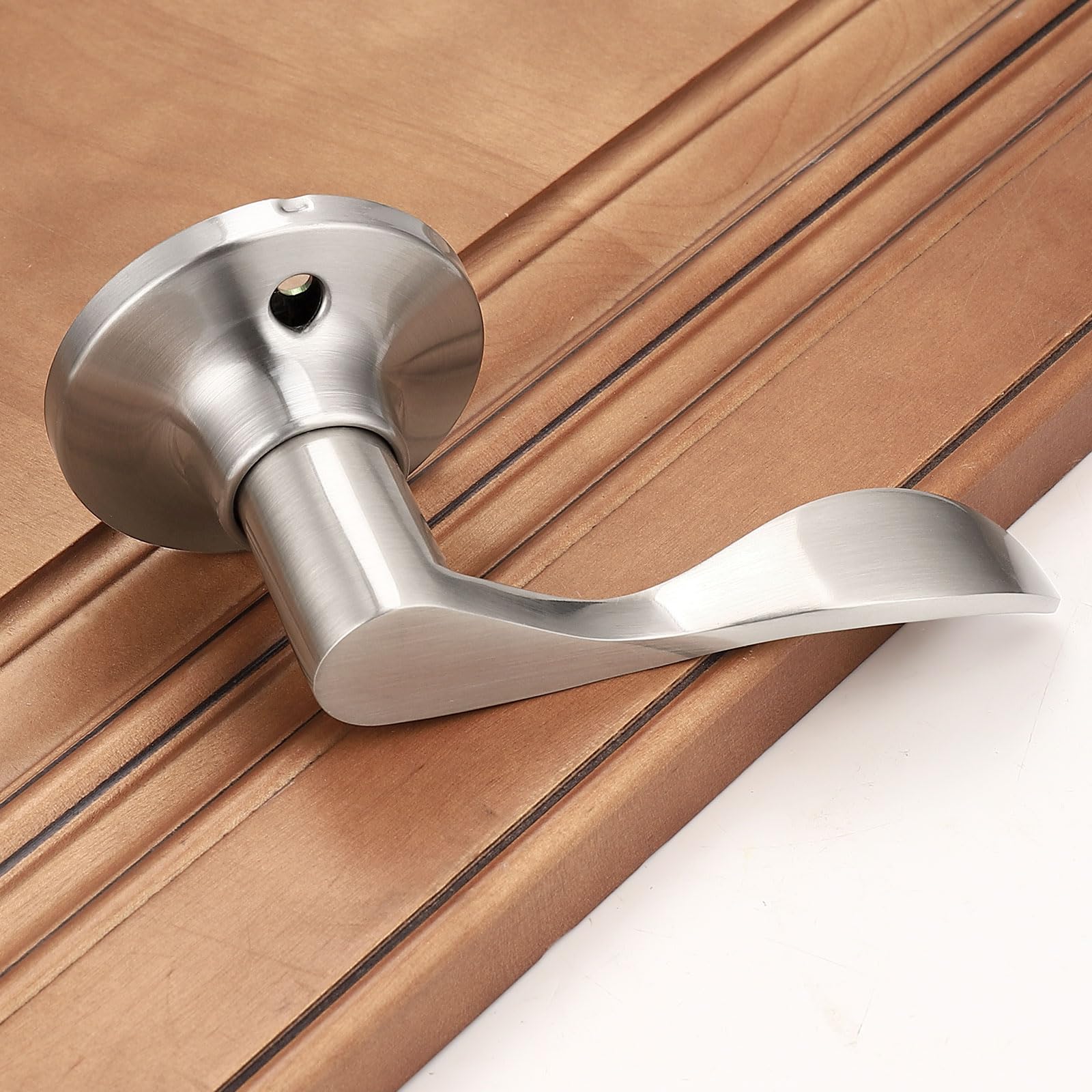 Gobekor 2 Pack Satin Nickel Dummy Door Handles - Right-Handed Wave Lever Non-Turning Lock for Interior Closet & Single Side Doors - Perfect for Bedrooms, Bathrooms and Storage Spaces